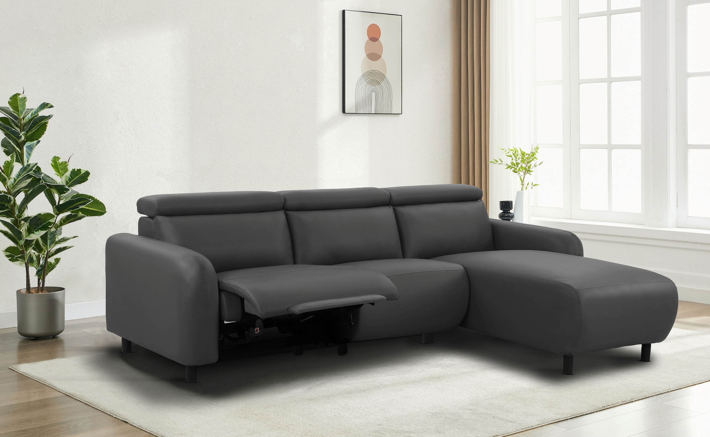Home affaire Ecksofa »SKAANE Lederoptik, L-Form, 274 cm, manuelle u. elektrische Funktion,«, rundes Design, Kopfteilverstellung, Federkernpolsterung
