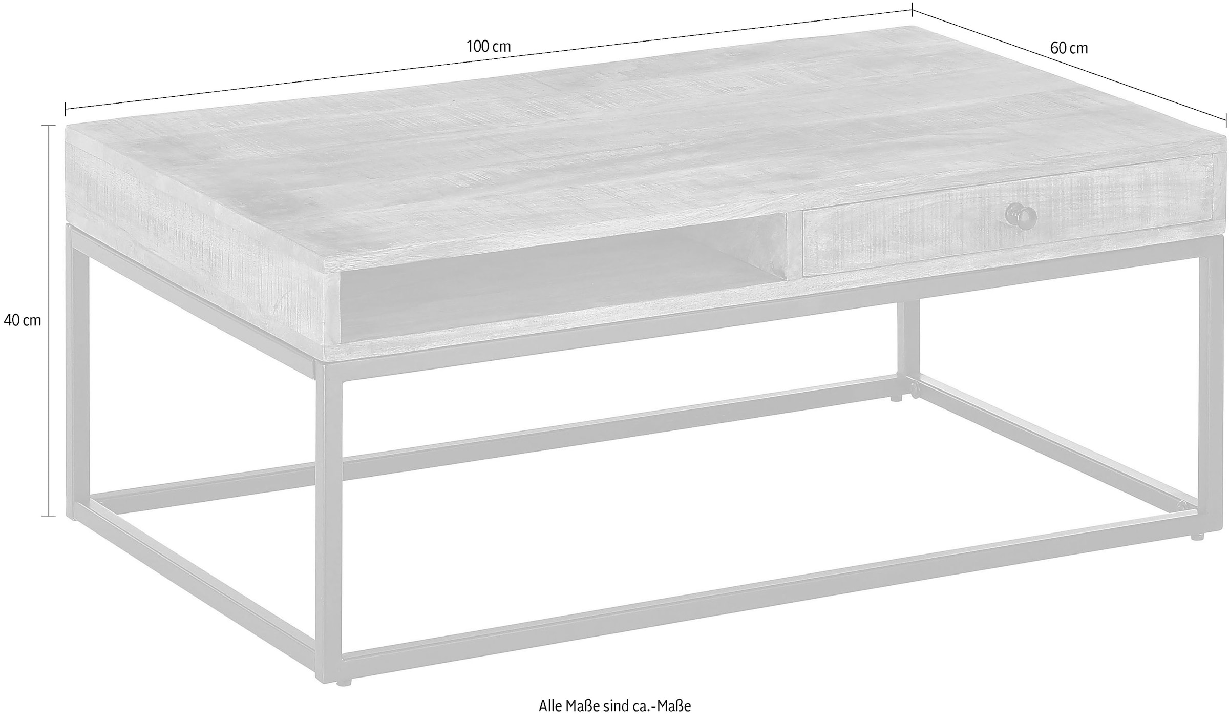 Stolkom Couchtisch »ALISON« Massivholz mit Schublade, Tisch im Industrial Style