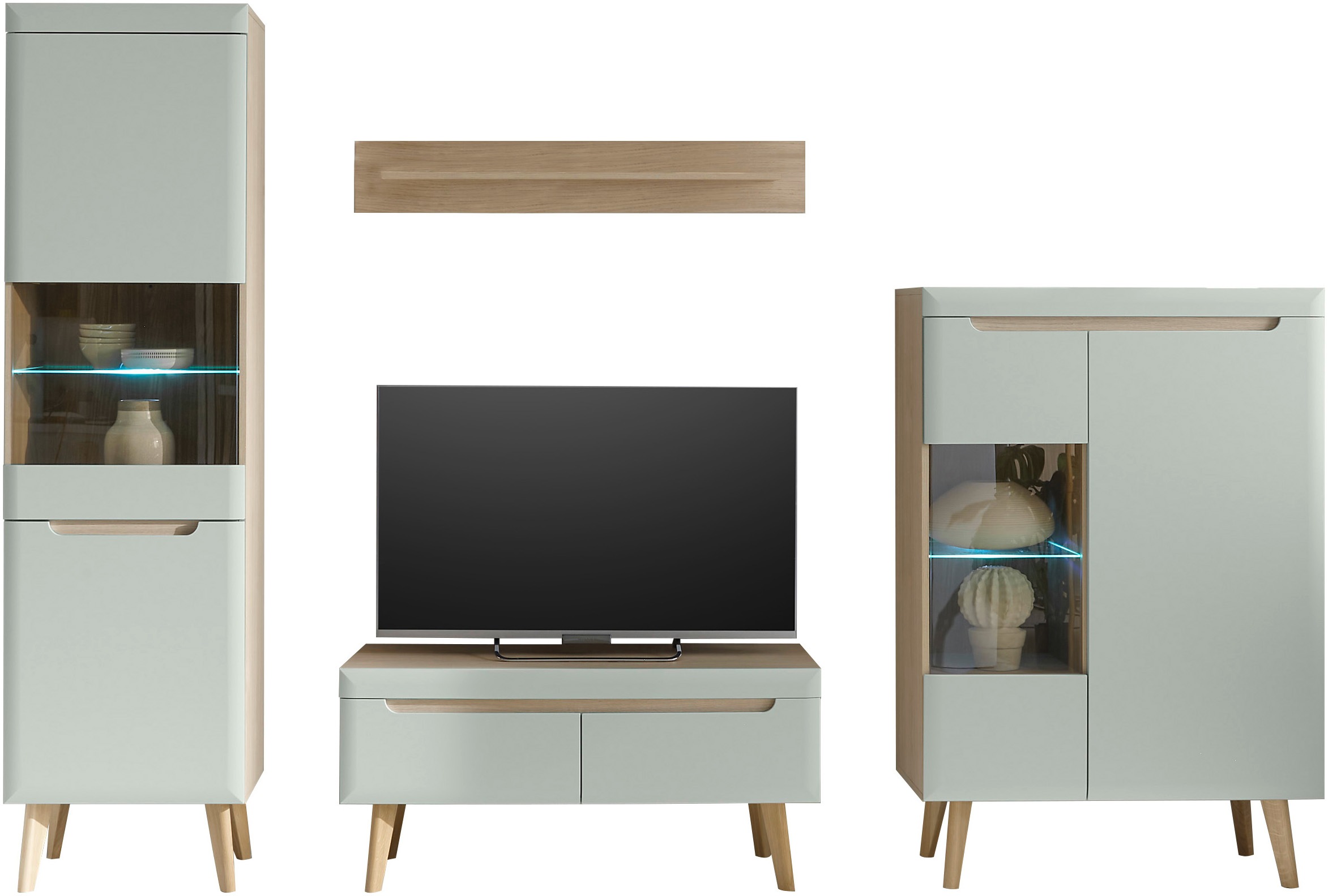 INOSIGN Wohnwand »Torge, Anbauwand, Schrankwand, Mediawand, Wohnzimmer-Set«, (Set, 4 St.), enthält 2 Vitrinen, 1 Lowboard + 1 Wandboard, 290 cm breit