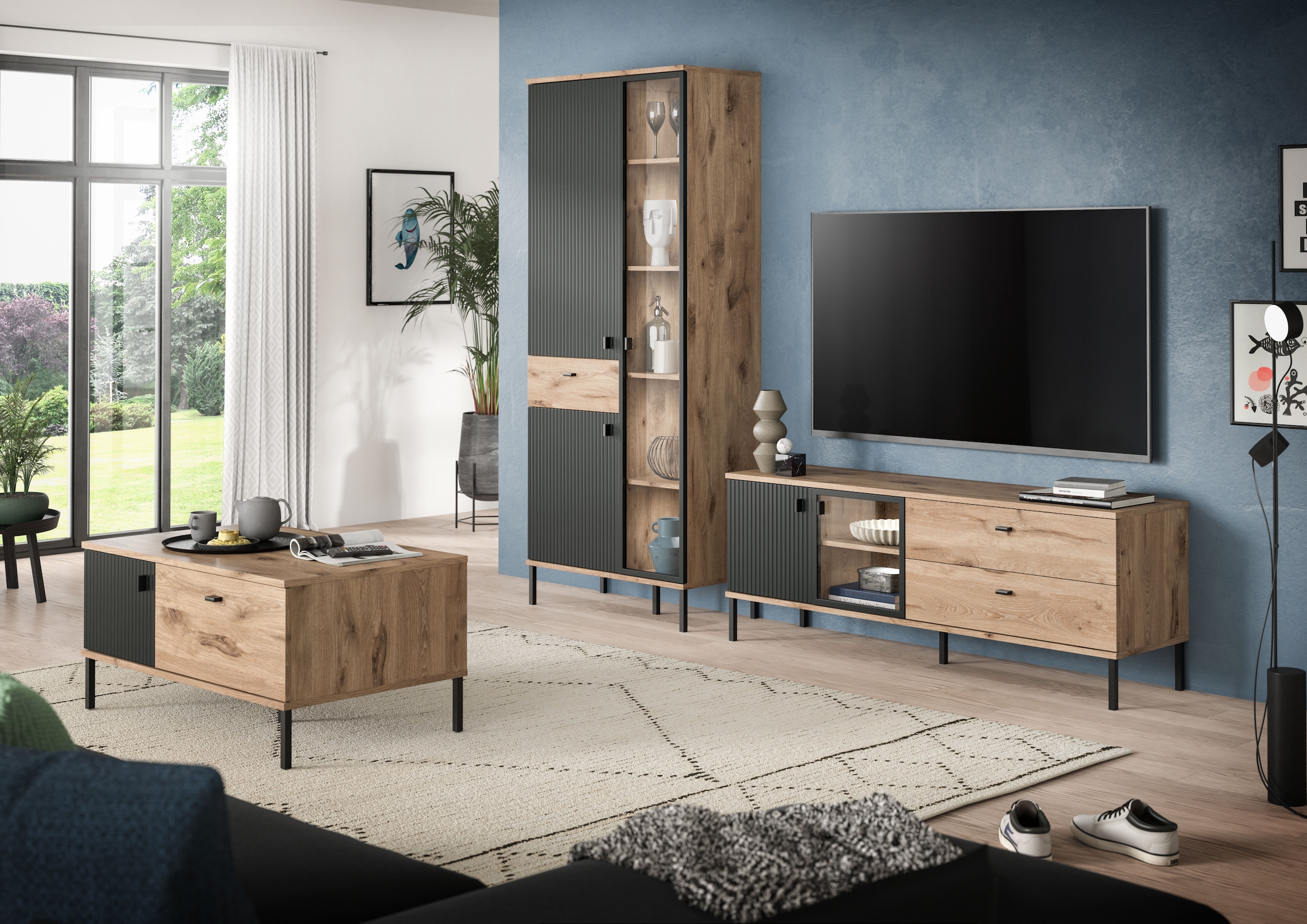 INOSIGN Lowboard »TREVERK, Breite: 154 cm, hochwertige MDF-Front schwarz tiefzieh« 1 Stk. tlg. Lowboard, Wohnzimmer, Esszimmer