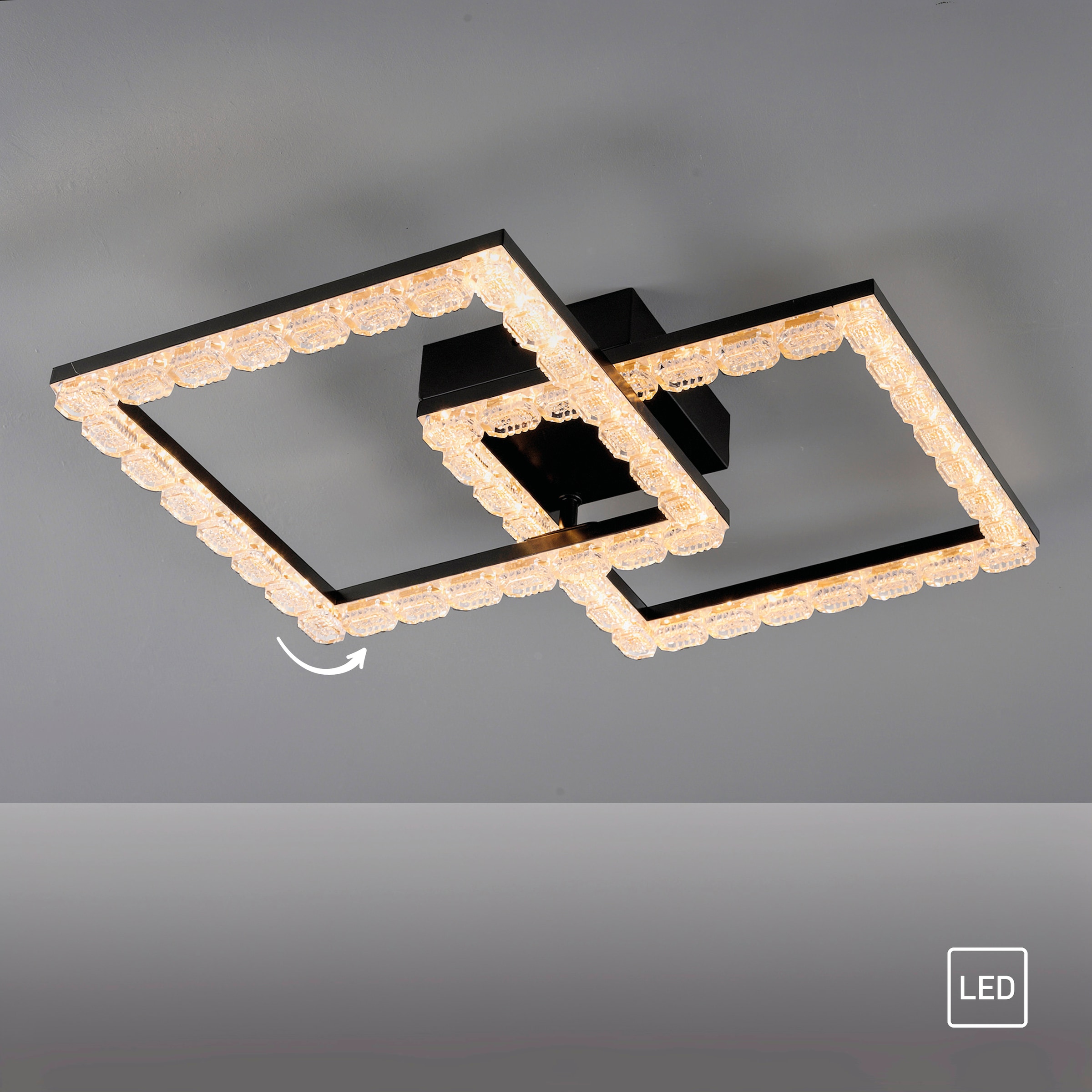 JUST LIGHT LED Deckenleuchte »GLITRA« LED-Board 1 Stk. Warmweiß Rahmen drehbar, 3000K Leuchtmittel, Kristallabdeckung