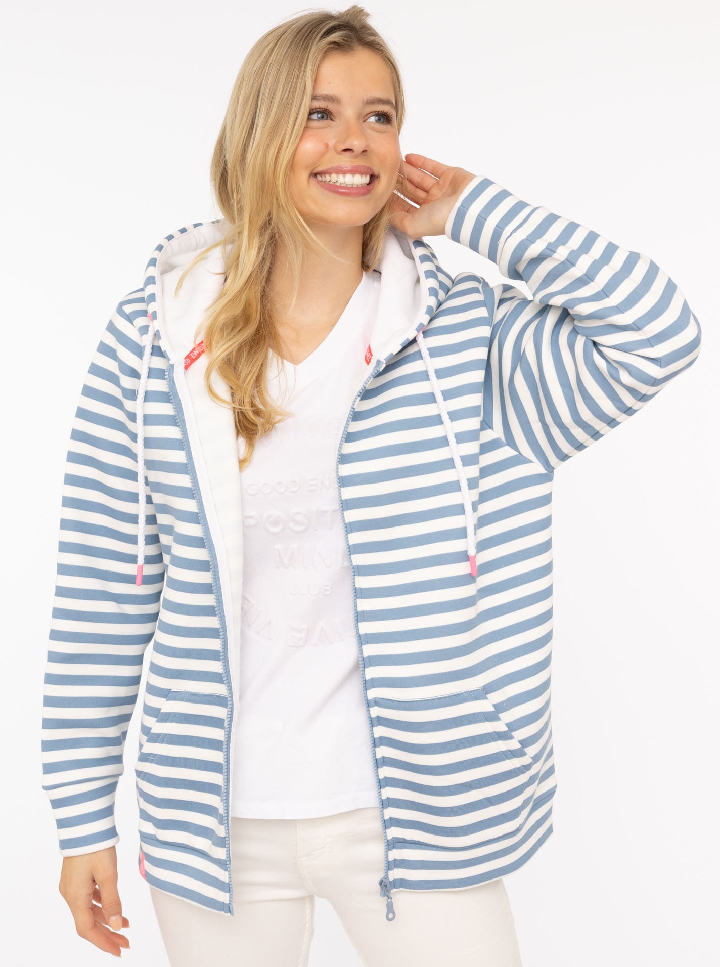 Zwillingsherz Kapuzensweatjacke, Streifen, Kapuze, Reißverschluss, modisch, Langarm, Taschen