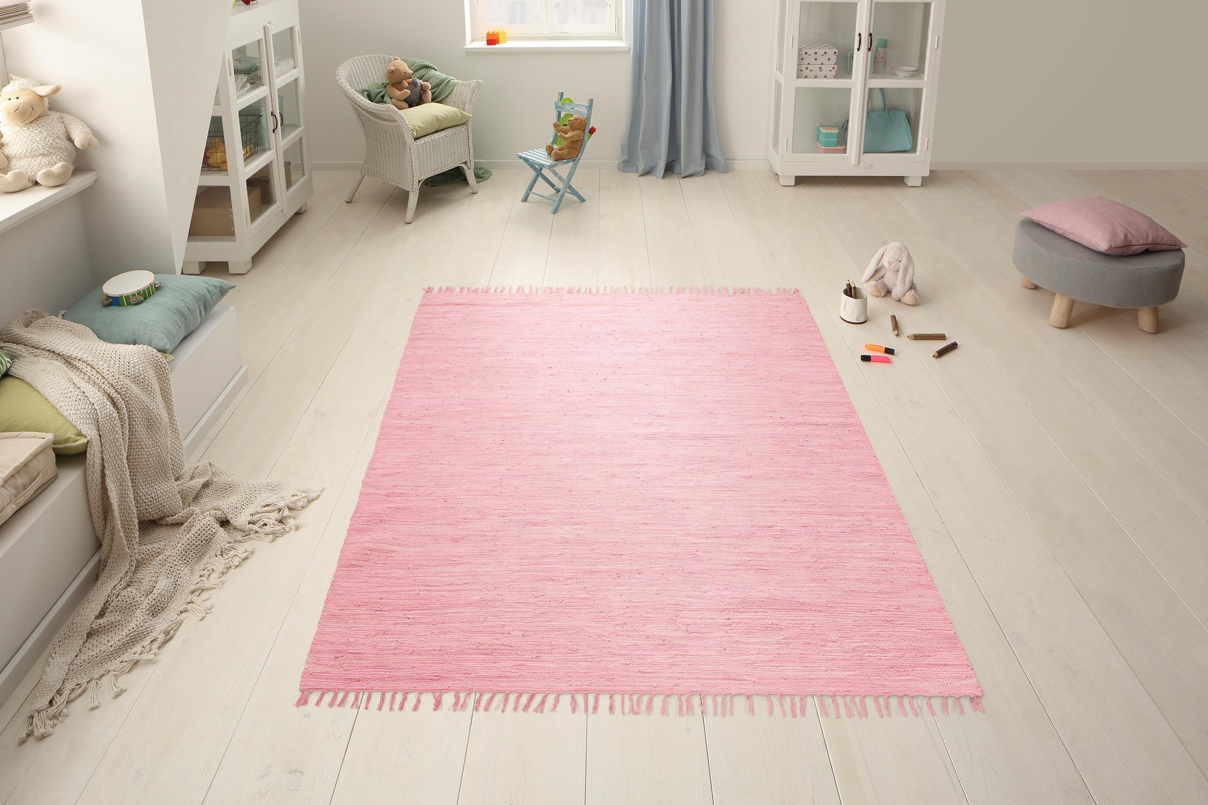 my home Teppich »Paul« rechteckig 5 mm Höhe Wendeteppich, Uni, handgewebt, mit Fransen, reine Baumwolle, Läufer