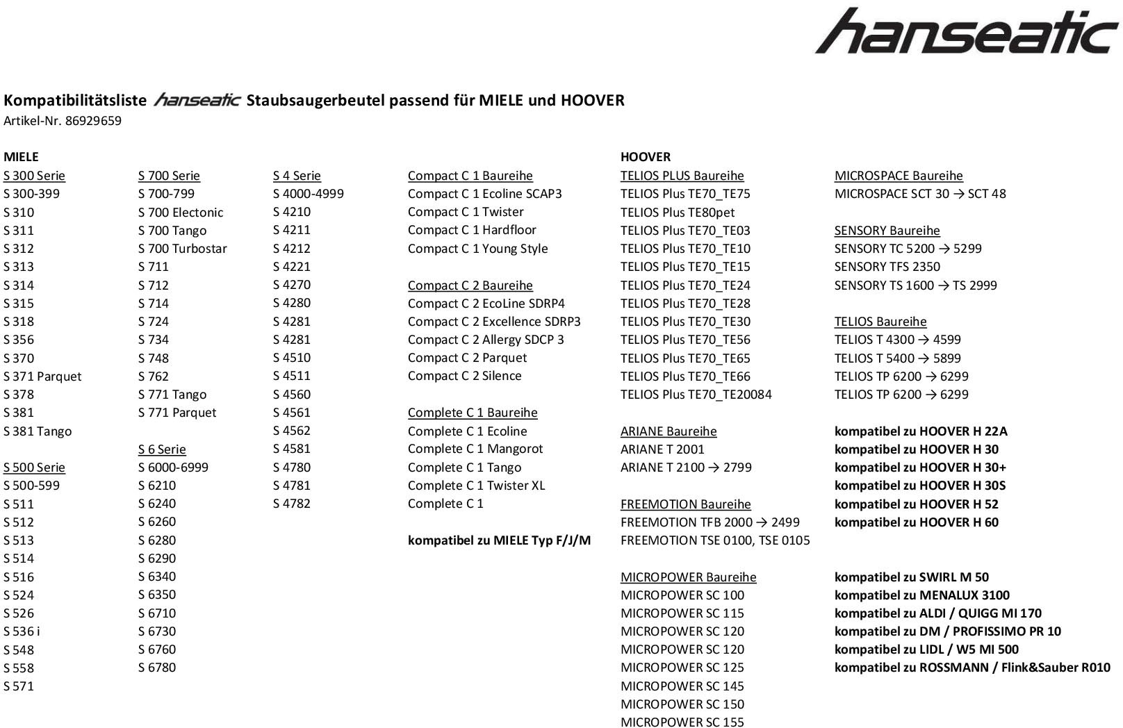 Hanseatic Staubsaugerbeutel, (Packung), 10er- Pack