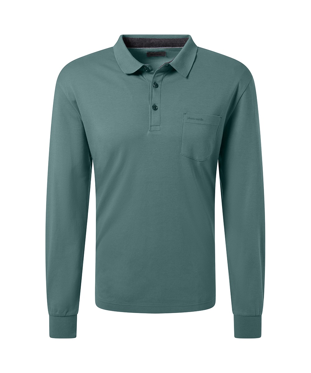 Pierre Cardin Langarm-Poloshirt, Brusttasche mit Marken- Applikation