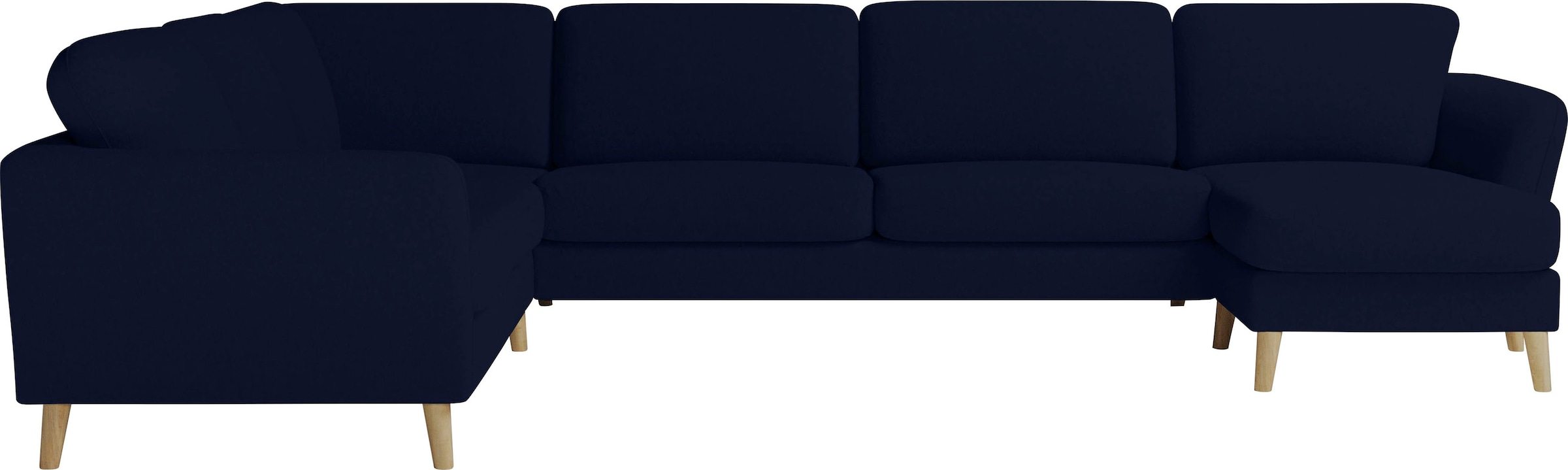 Home affaire Wohnlandschaft »MARSEILLE XXL 349cm, U-Form, Ottomane rechts/links wählbar«, Massivholzbeine Eiche, Landhausstil, Wellenunterfederung