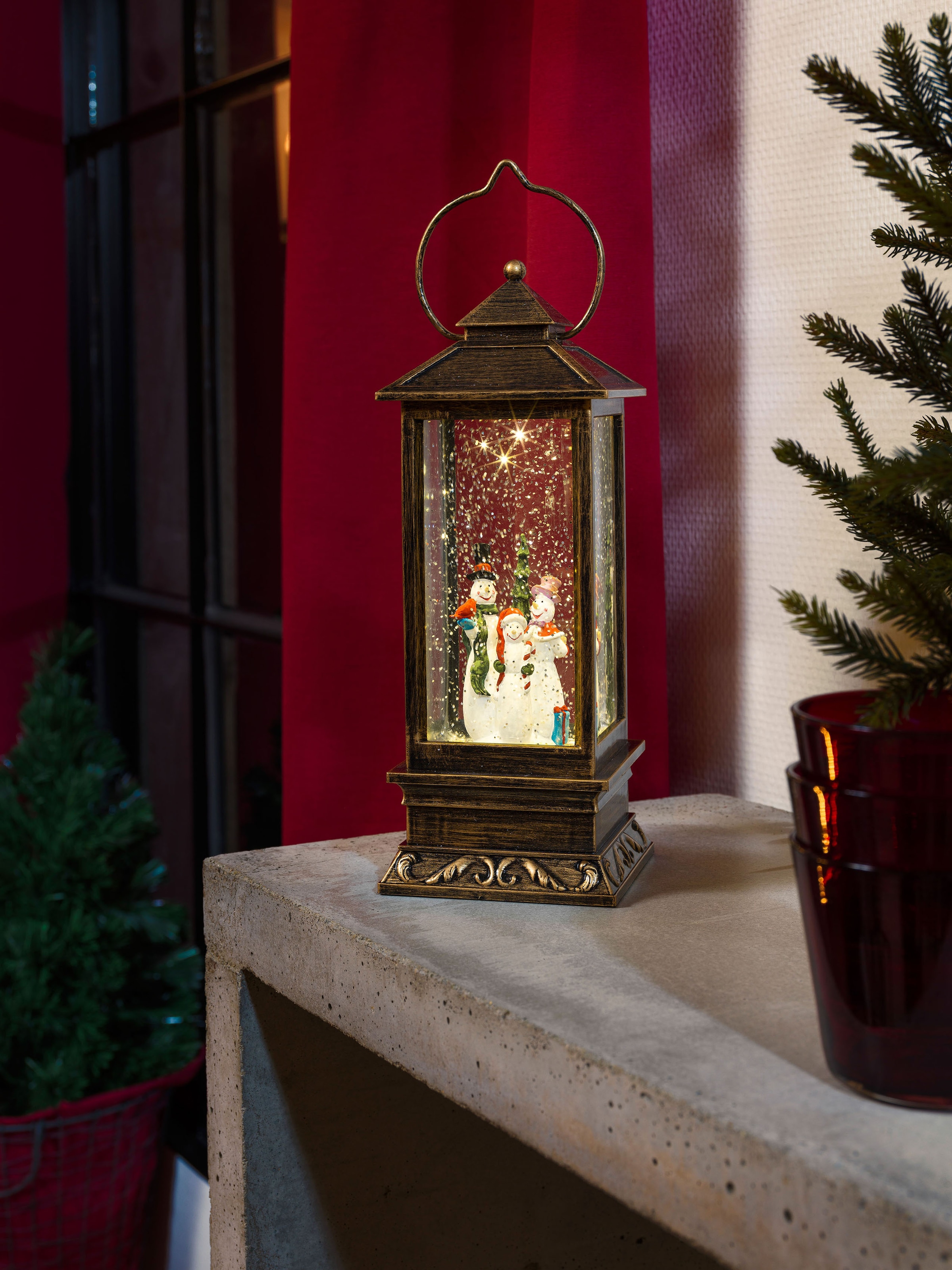 KONSTSMIDE LED Laterne »Weihnachtsdeko«, 1 flammig-flammig, LED Schneelaterne mit Schneemännern