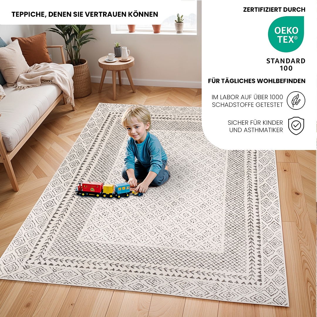 Livabliss Teppich »MONACO«, rechteckig, 14 mm Höhe, Skandinavischer Teppich, Kurzflor Boho-Wohnzimmerteppich