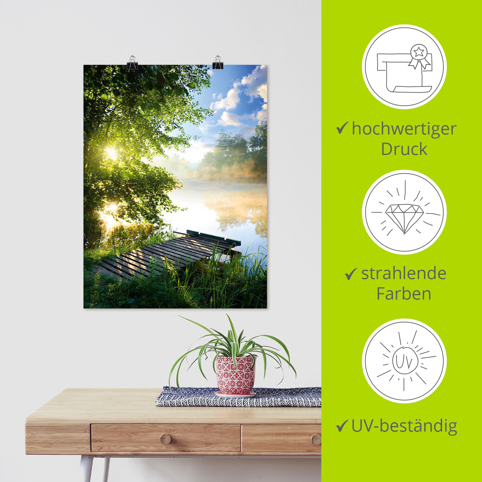 Artland Wandbild »Angelsteg am Morgen« Gewässer 1 Stk. tlg. als Alubild, Outdoorbild, Leinwandbild, Poster, Wandaufkleber