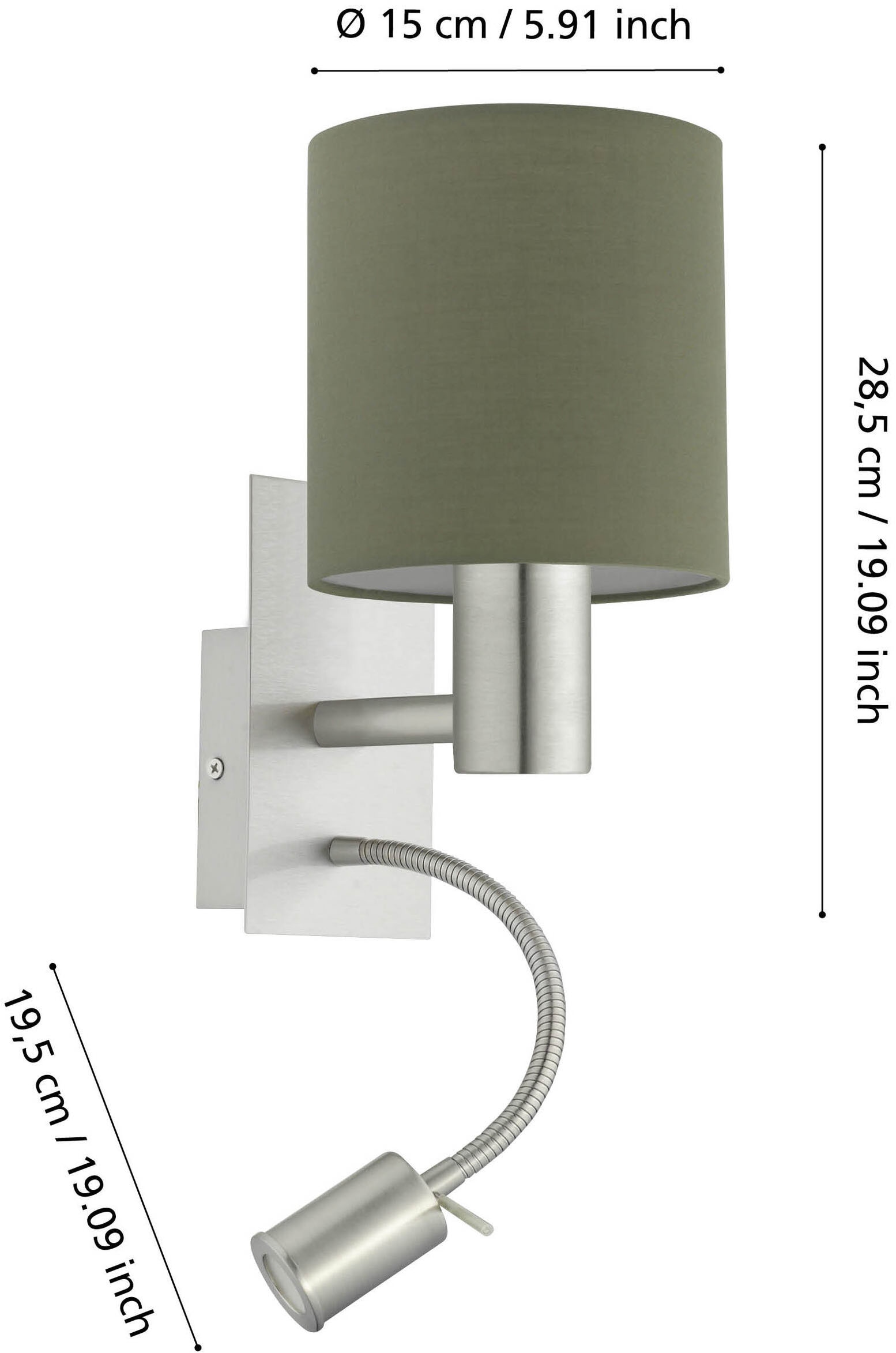 EGLO Wandleuchte »PASTERI Wandlampe - Stahl - E27;LED - 1X40W;1X3,8W - IP20« E27 1 Stk. Warmweiß Wandstrahler, Wandspot, Wohnzimmer, Schlafzimmer, L15 x H38 x AL19,5cm