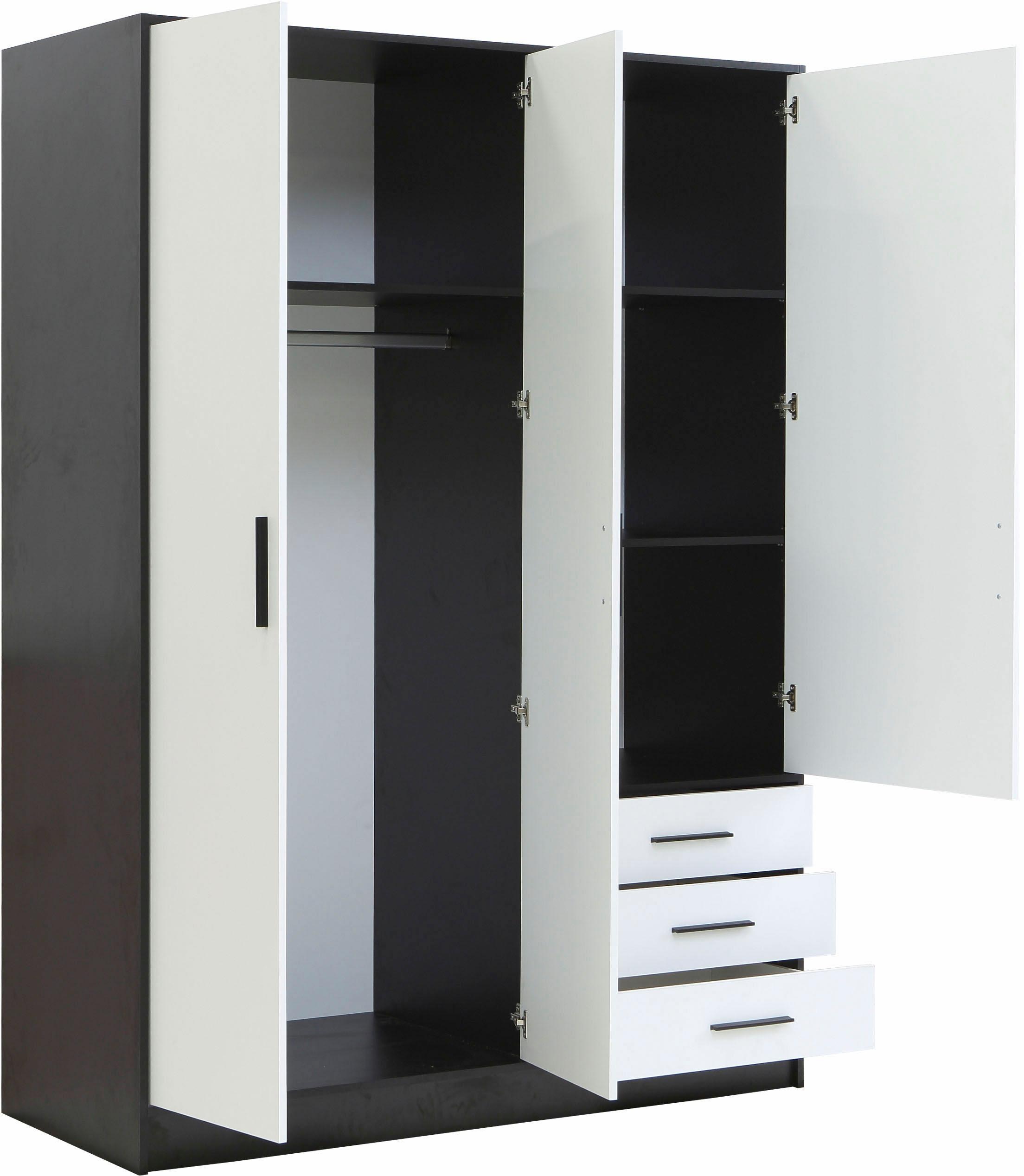 FORTE Kleiderschrank »Jupiter, Made in Europe, mit Schubladen«, (Maße (T/H): 60/200 cm), Stauraum, 2 Breiten, 4 Farben, Schubladen, variable Einlegeböden