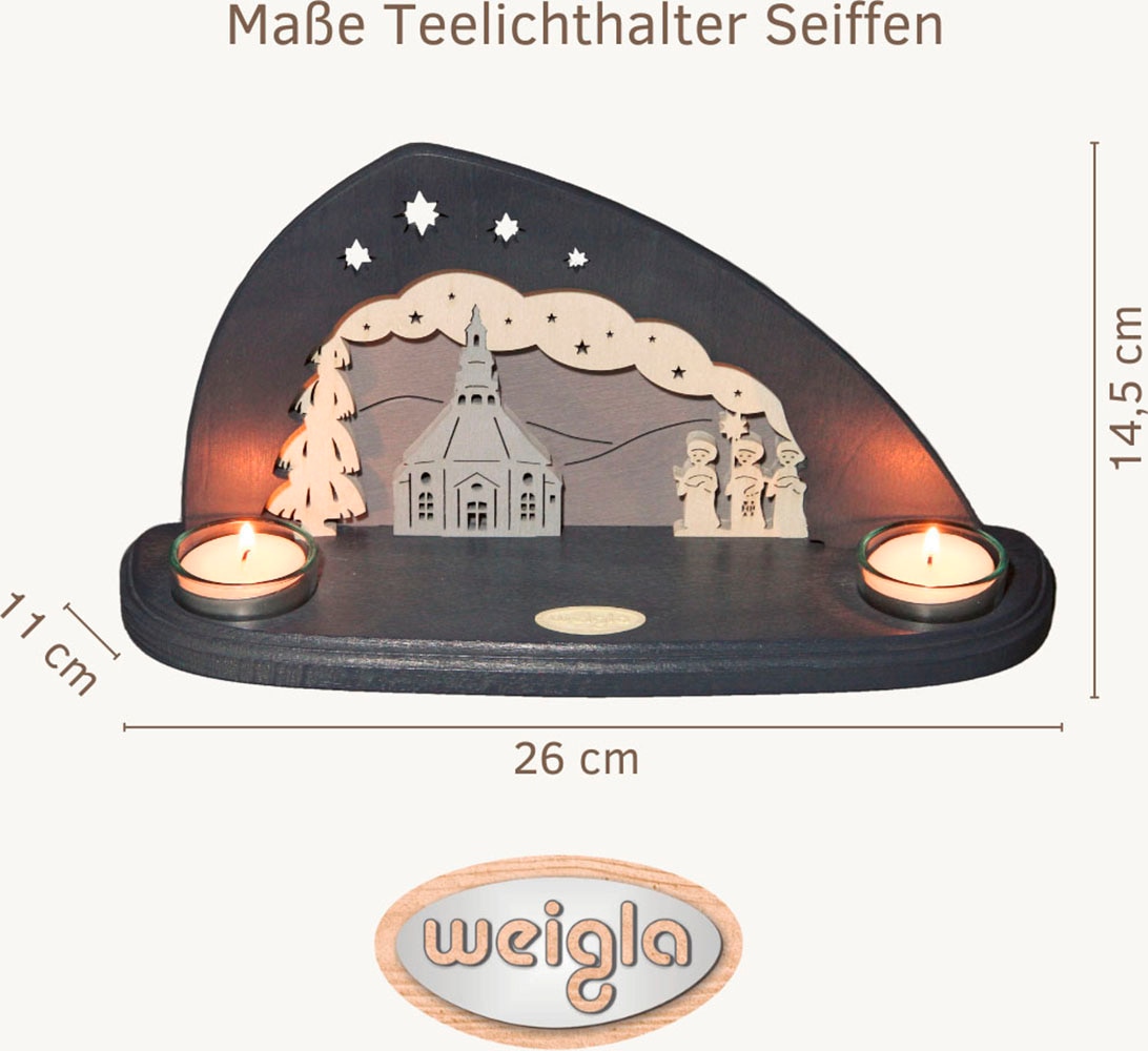 Weigla Teelichthalter »Seiffen, Mini Schwibbogen, Tischdeko für Weihnachten«, (1 St.), Erzgebirge garantiert, Weihnachtsdeko Innen, Weihnachtsbeleuchtung