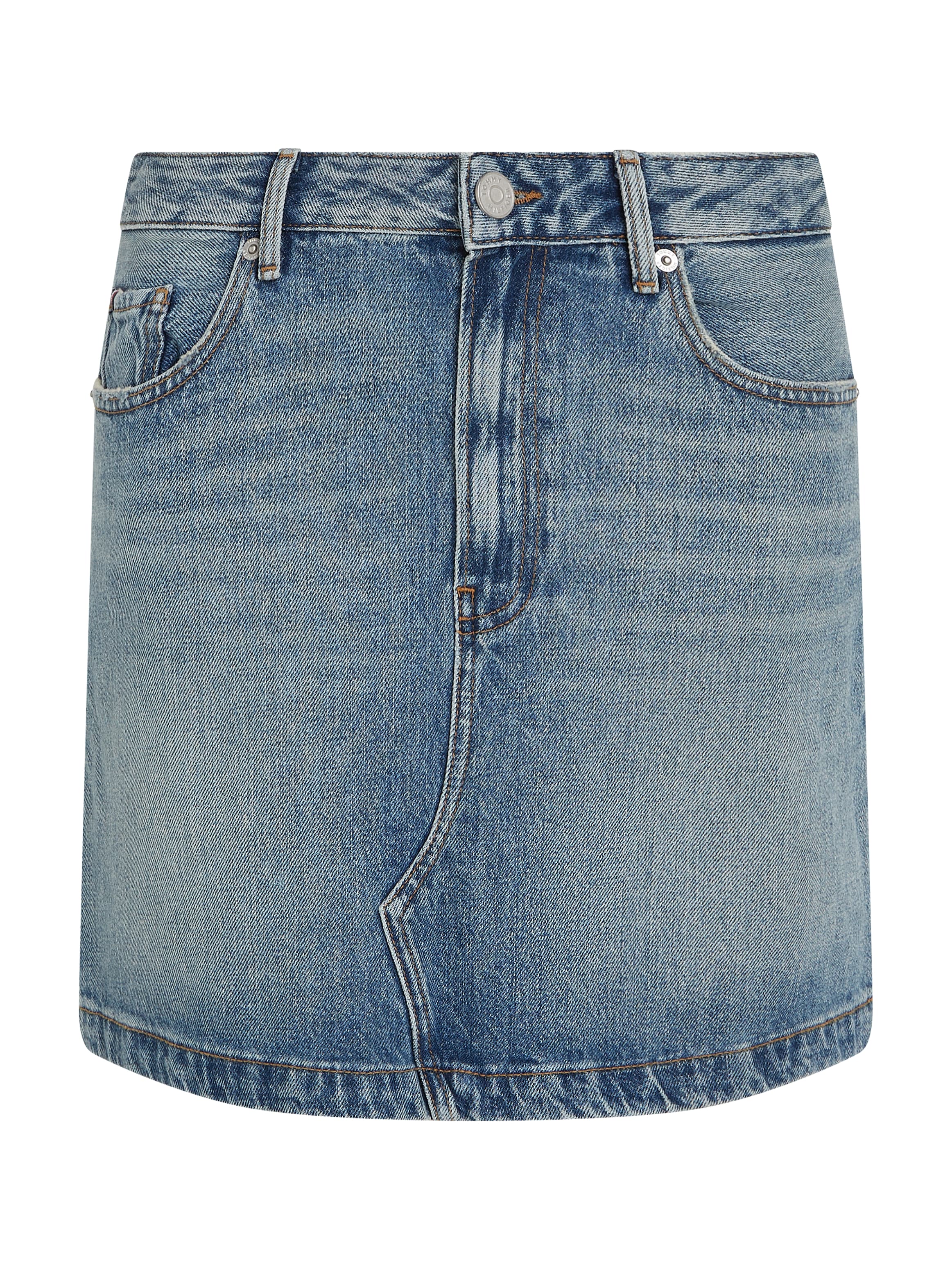 Tommy Hilfiger Jeansrock »DNM MINI SKIRT HW«, in heller Waschung, mit Logo-Badge, Stickerei