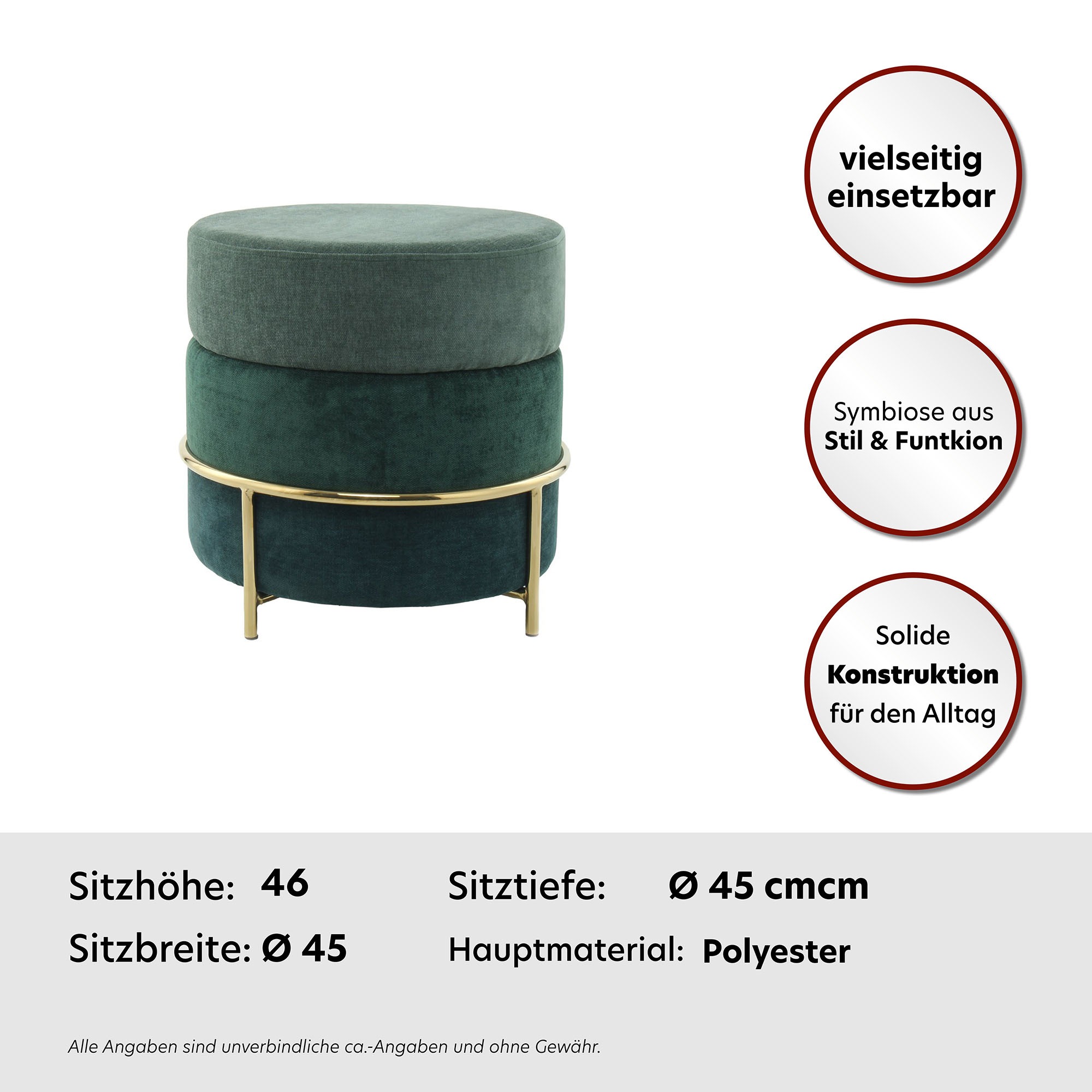 Kayoom Sitzhocker »Hocker Matilda 225, Komfortable runde Form, Gemütlicher Design-Hocker«, (1 St.), samtweich, elegant, gepolstert, große Sitzfläche