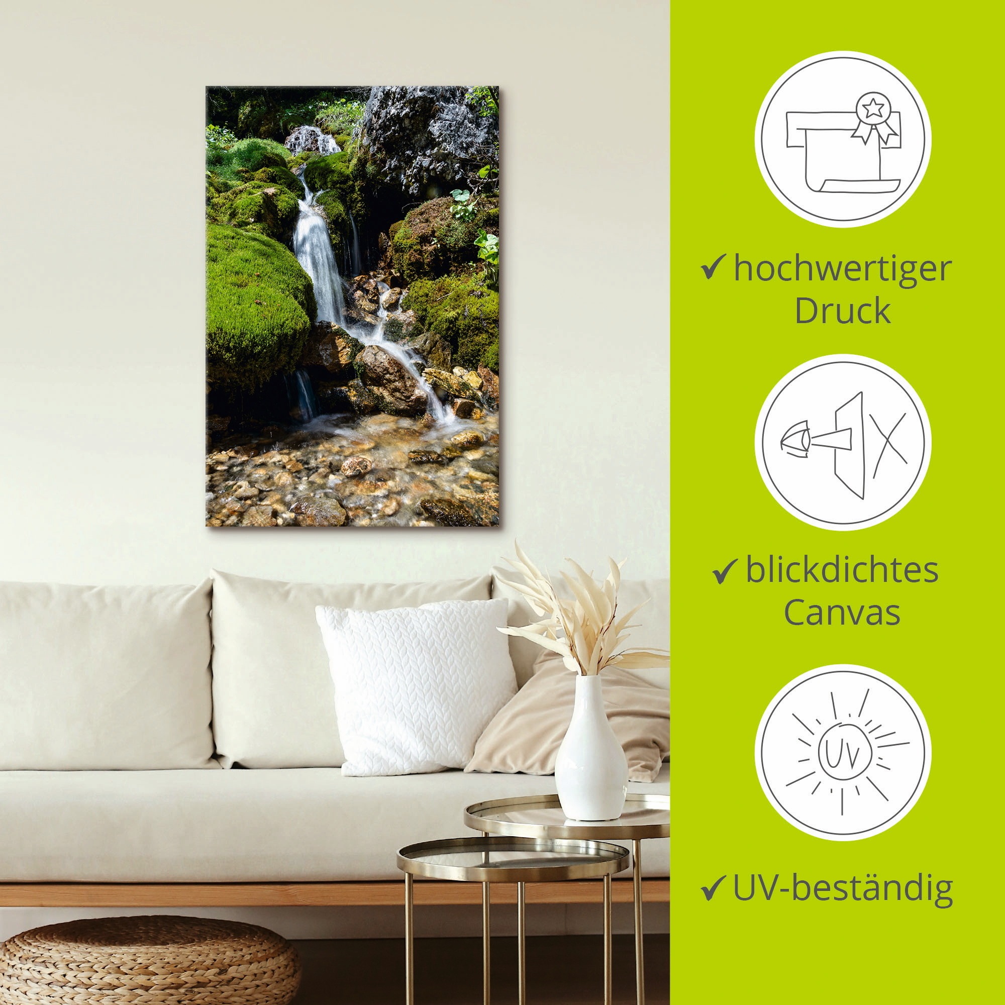 Artland Wandbild »Kleiner Wasserfall in den Bergen«, Gewässer, (1 St.), als Leinwandbild, Poster, Wandaufkleber in verschied. Größen