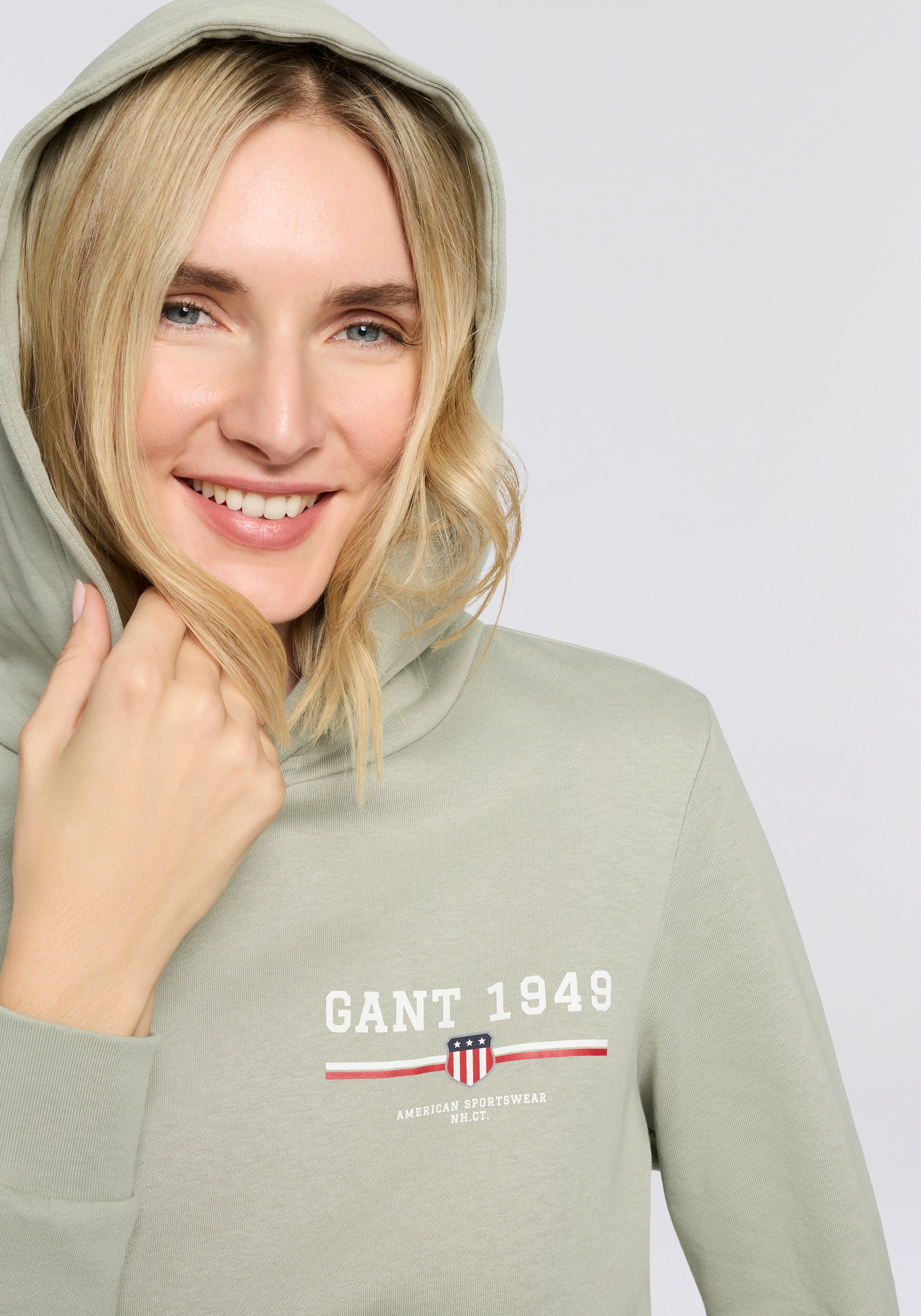 Gant Hoodie »REG GRAPHIC HOODIE«, gerippte Abschlüsse, Kapuze ohne Kordel