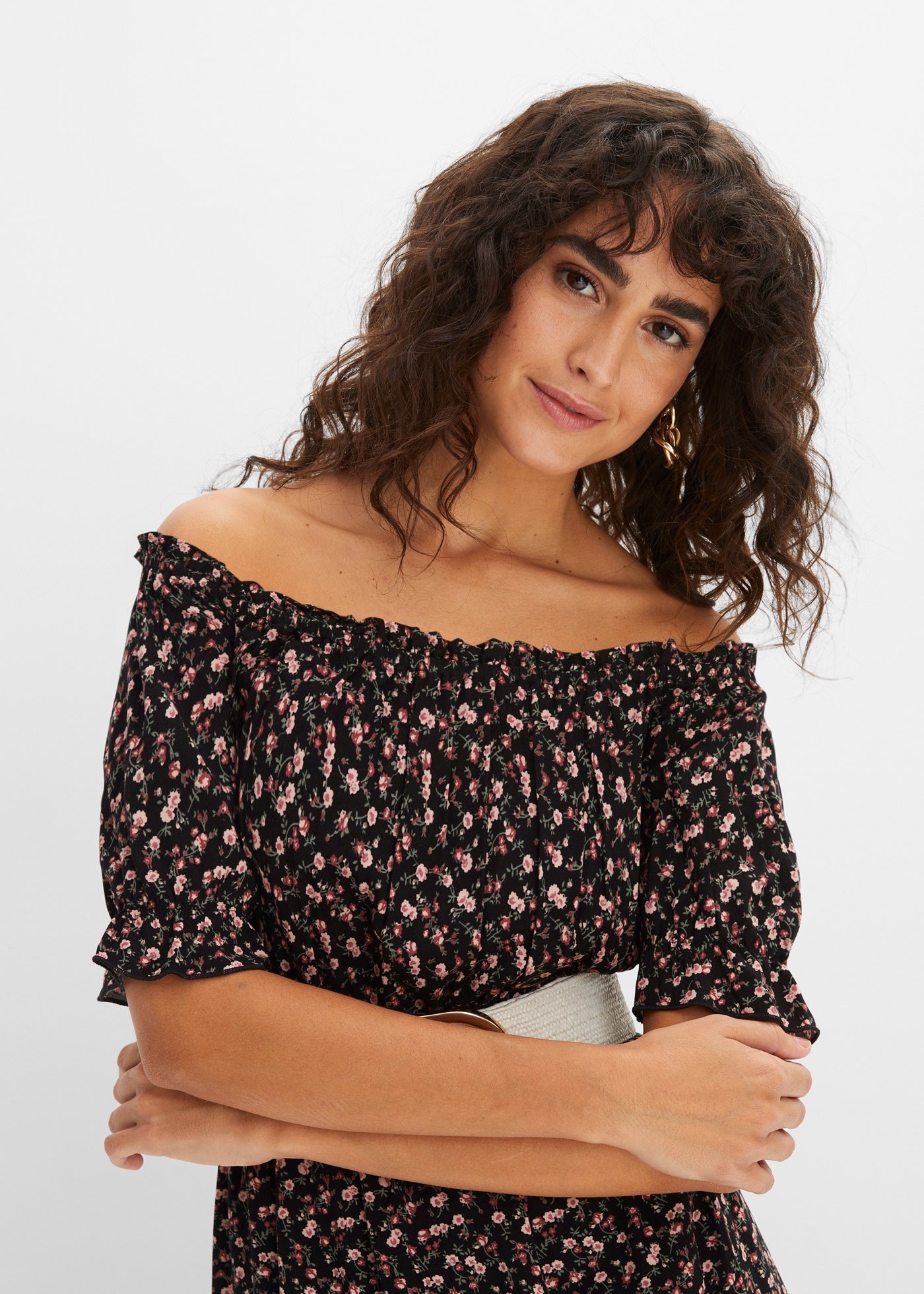 bonprix Maxikleid »Maxikleid aus reiner Viskose« für modernen Look, aus Viskose, mit freien Schultern