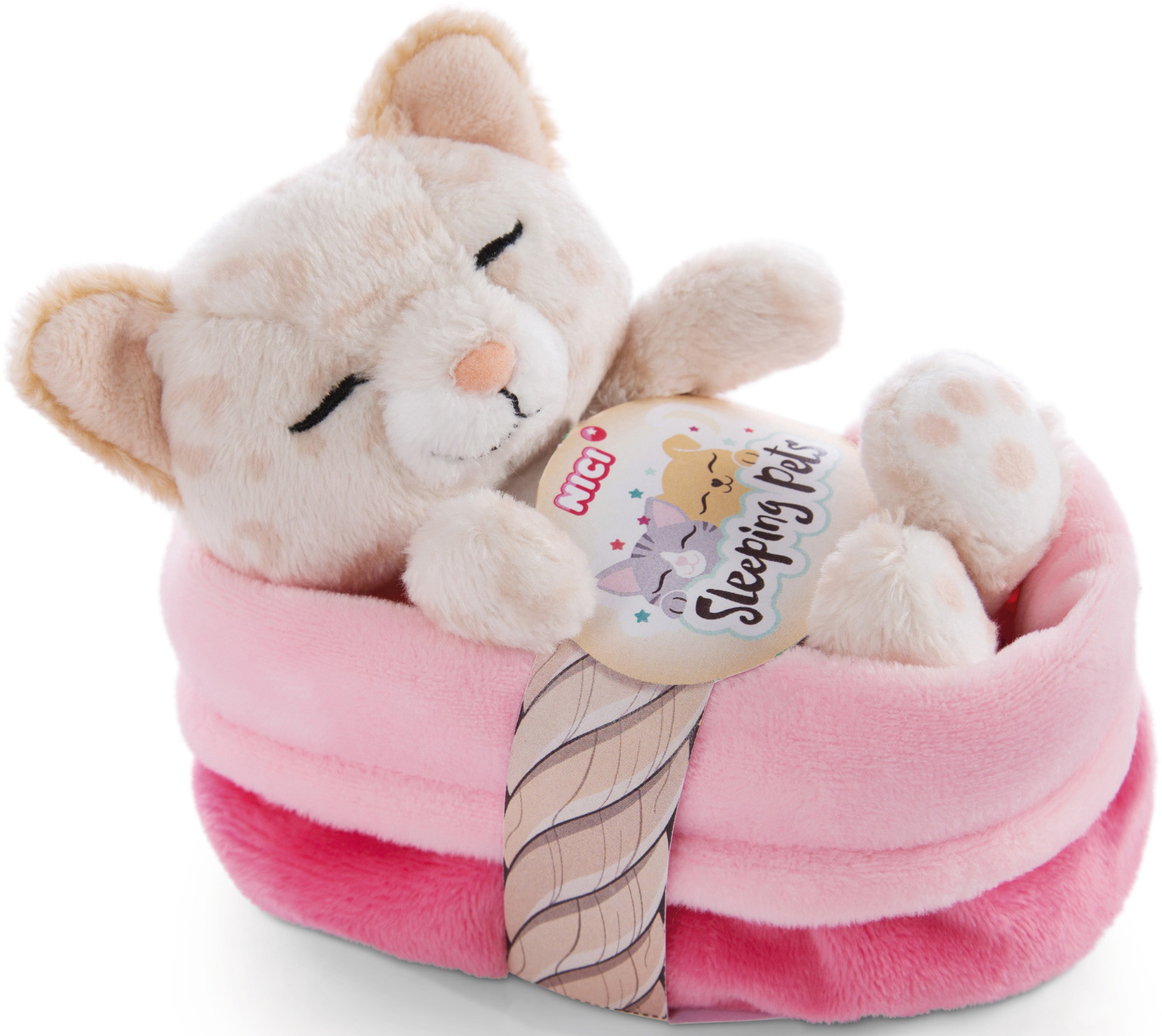 Kuscheltier »Sleeping Pets, Kätzchen mit Leopardenmuster, 12 cm«, im Körbchen
