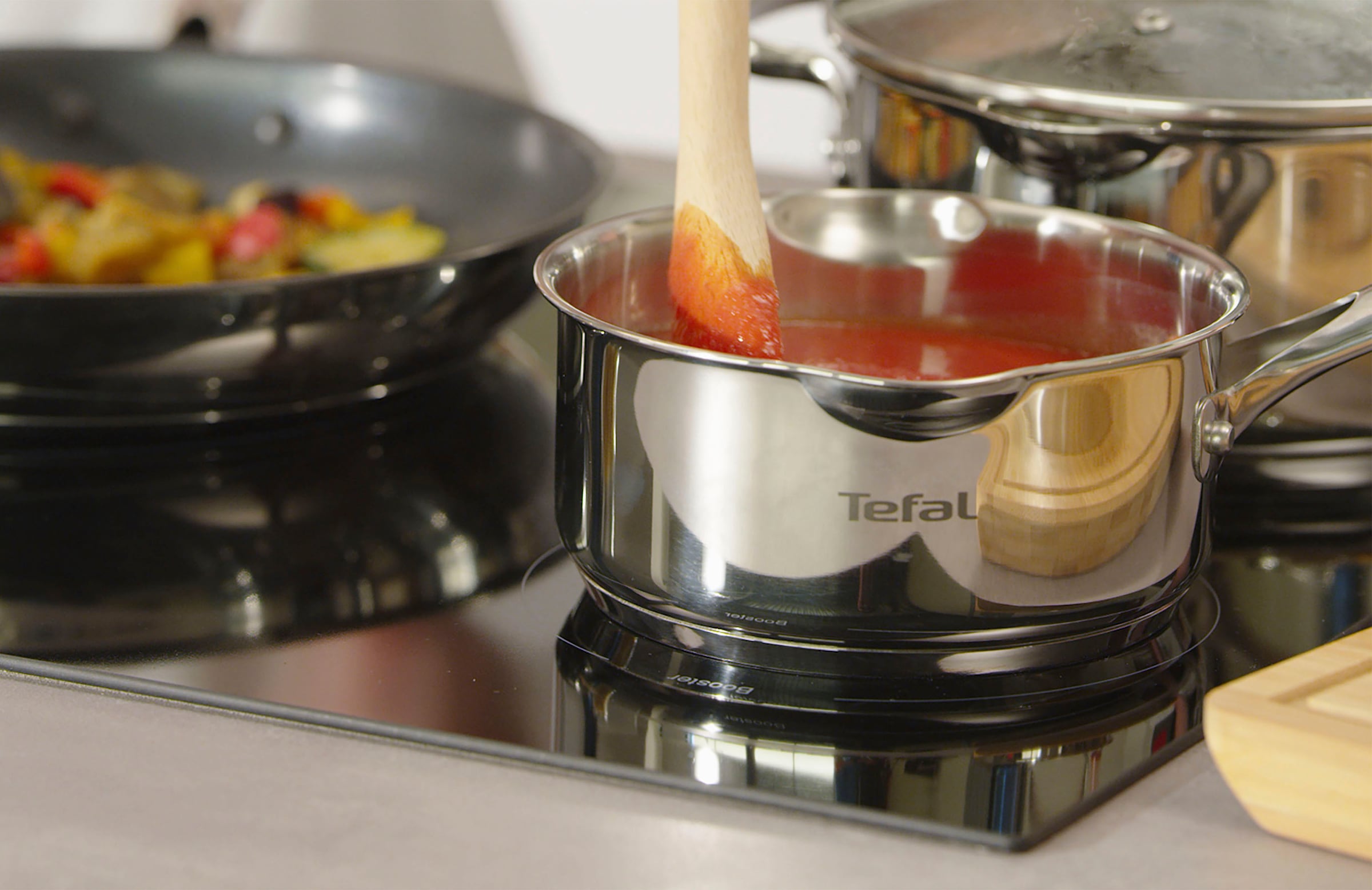 Tefal Topf-Set »G719S7_K2323S74 Duetto+ Ice Force«, Edelstahl, (Set, 10 tlg., Kasserolle 16 cm, Töpfe mit Deckel 16/20/24 cm), rostfreier Edelstahl, Deckel m. Abgießfunktion, inkl. 3tlg. Messer-Set