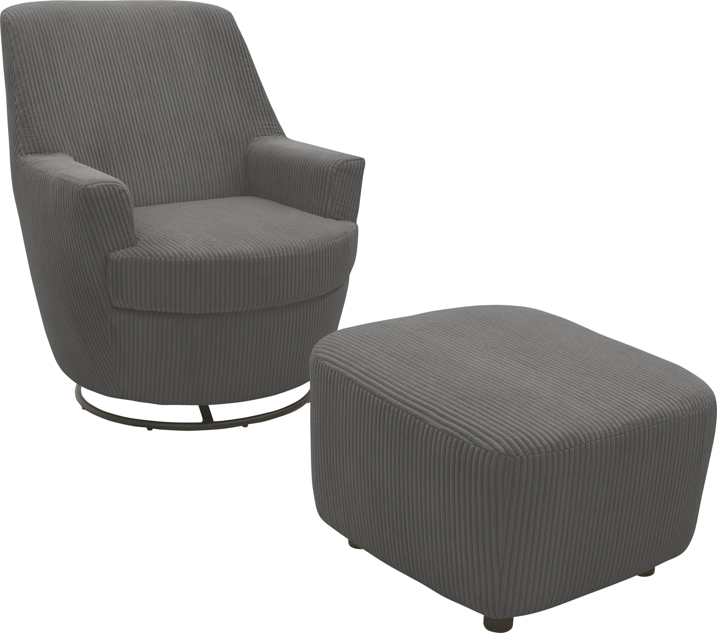 INOSIGN Drehsessel »HETTY, Drehsessel mit Wippfunktion und Hocker; Lesesessel, Armsessel«, (Set, 2 St.), mit Dreh/Wippfunktion, mit Federkern, in Cord und Microfaser