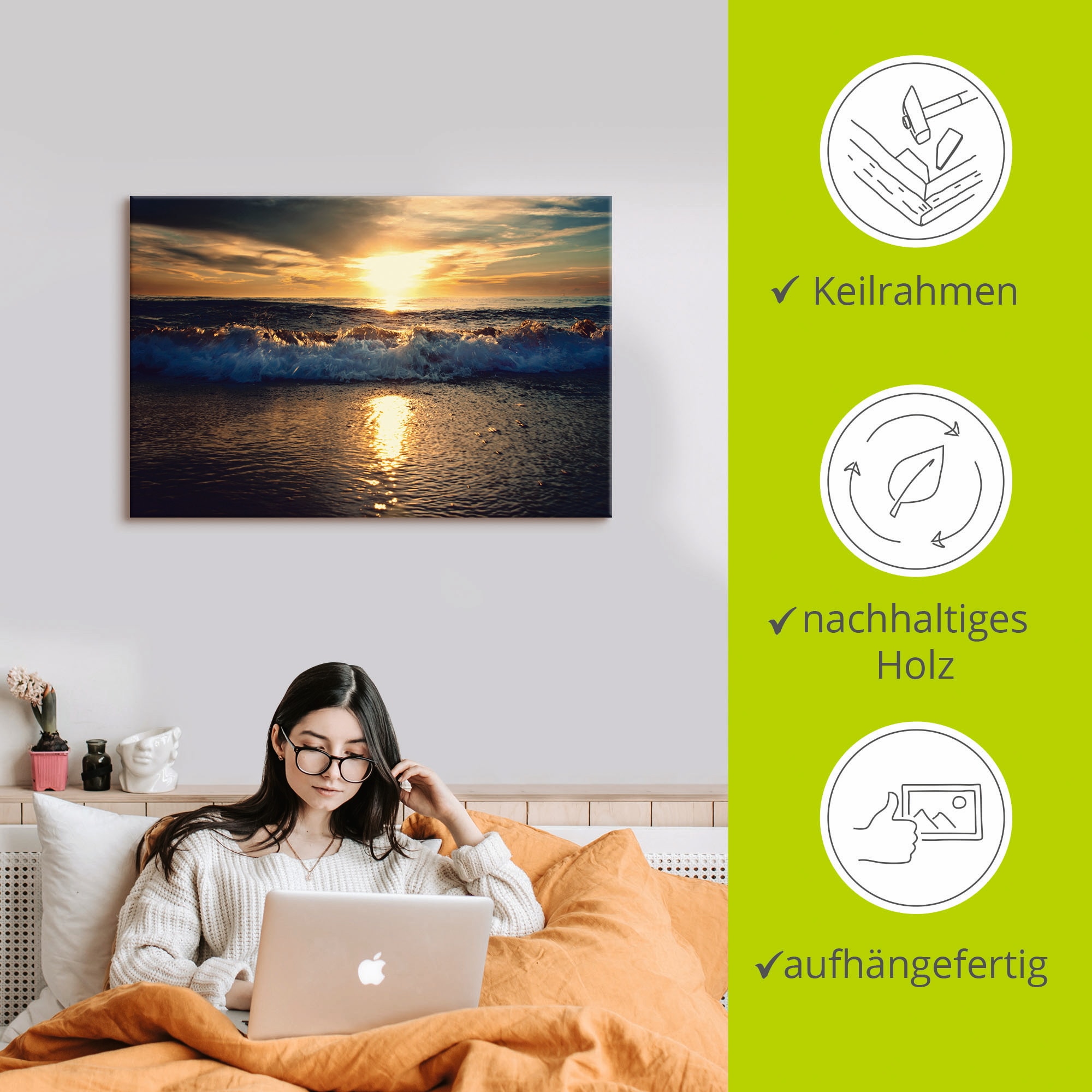 Artland Leinwandbild »Sonnenuntergang am Meer« Gewässer 1 Stk. tlg. auf Holzrahmen gespannt