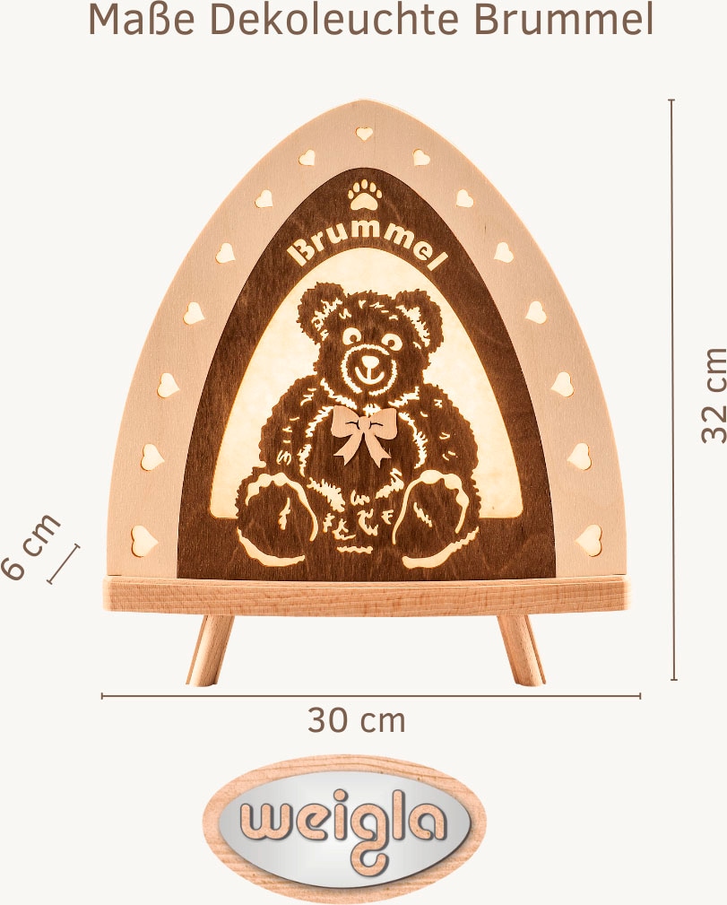 Weigla LED Dekolicht »Brummel, Holz, NATUR-BRAUN, Teddybär Lampe«, 1 flammig, Leuchtmittel E14 | LED wechselbar, Erzgebirge garantiert, Dekolampe für Innen, Dekoleuchte