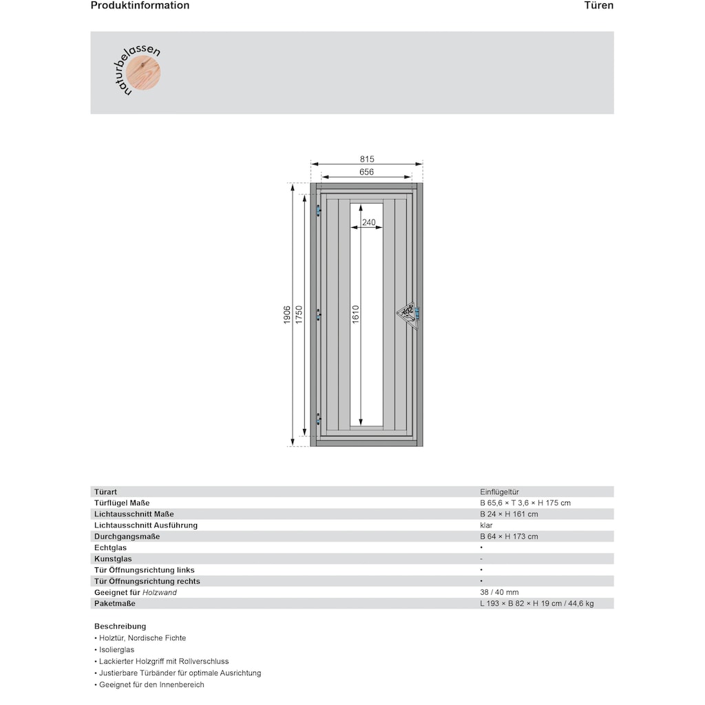 Karibu Saunatür »Türpaket 38 + 40 mm«