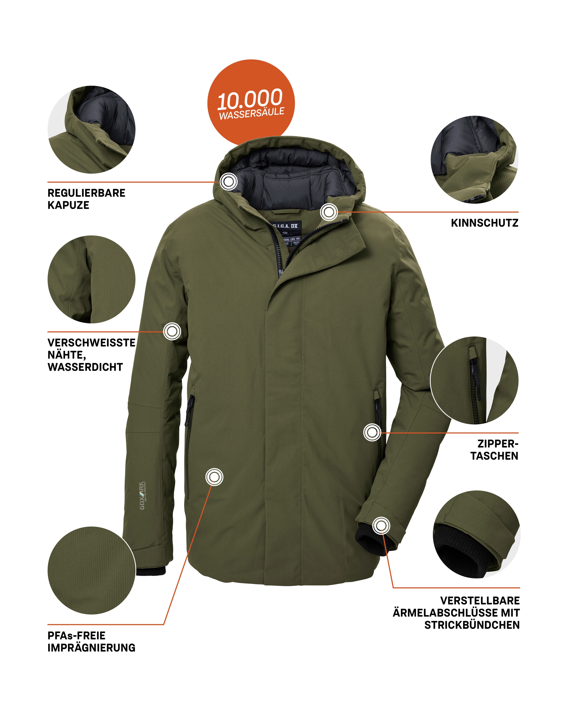 G.I.G.A. DX by killtec Funktionsjacke »GW 11 MN JCKT« Wasserdichte, atmungsaktive Winterjacke mit verstellbarer Kapuze