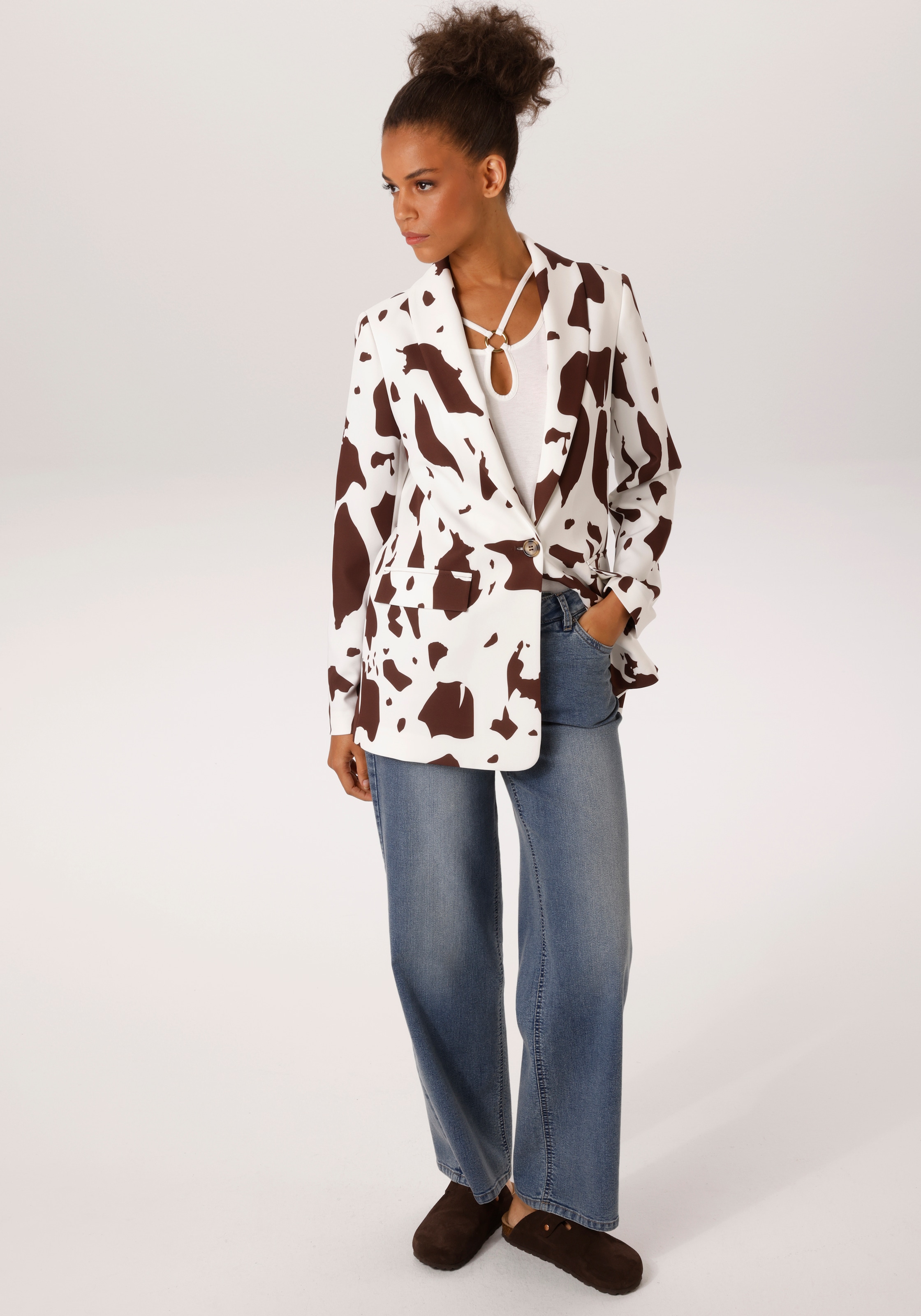 Aniston CASUAL Longblazer mit topaktuellen Kuh-Flecken -jedes Teil ein Unikat - NEUE KOLLEKTION