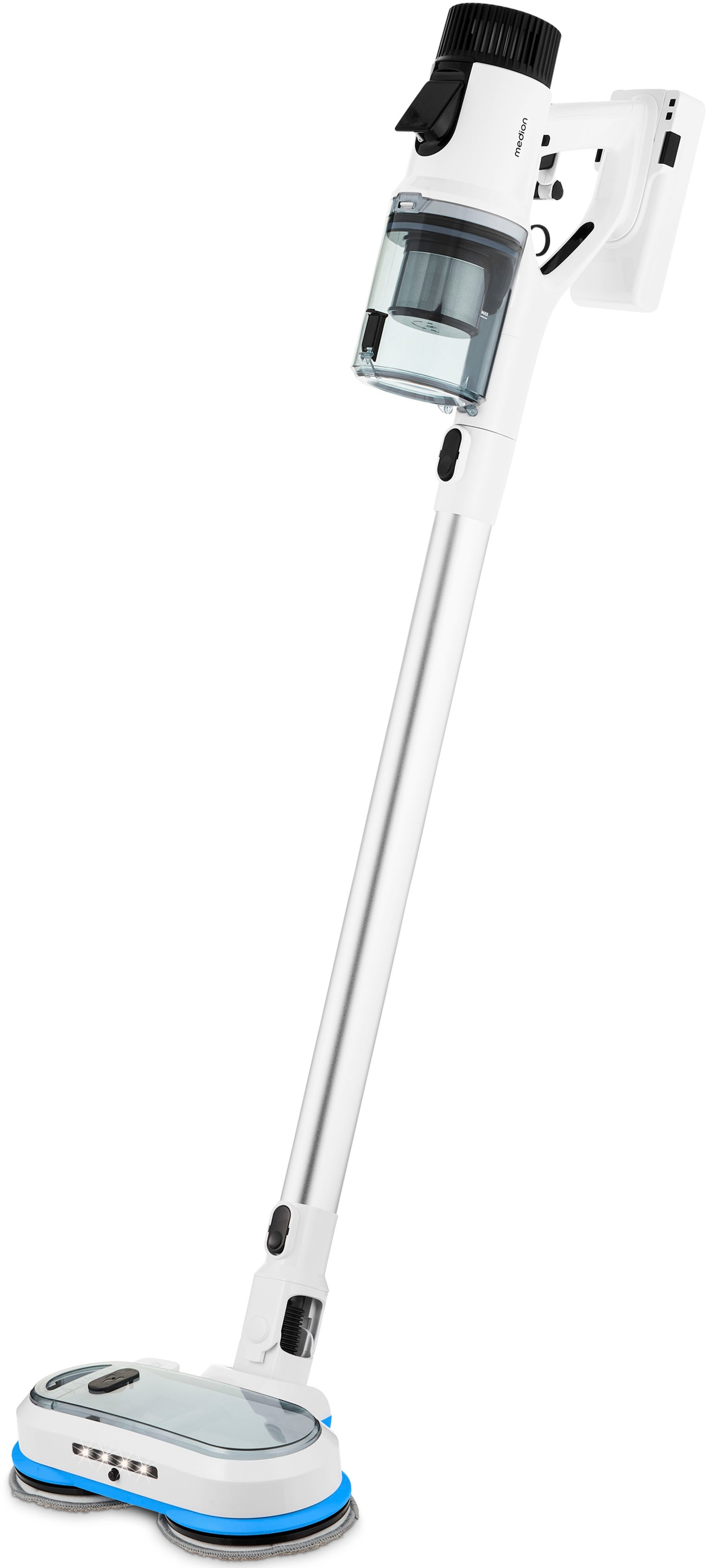Medion® Akku-Stielstaubsauger »P400 W+ (MD 11860), elektrischer Wischaufsatz, 26 kPa Saugleistung«, LED-Touch-Display, Staubsensor, Wechselakku, integriertes Zubehör