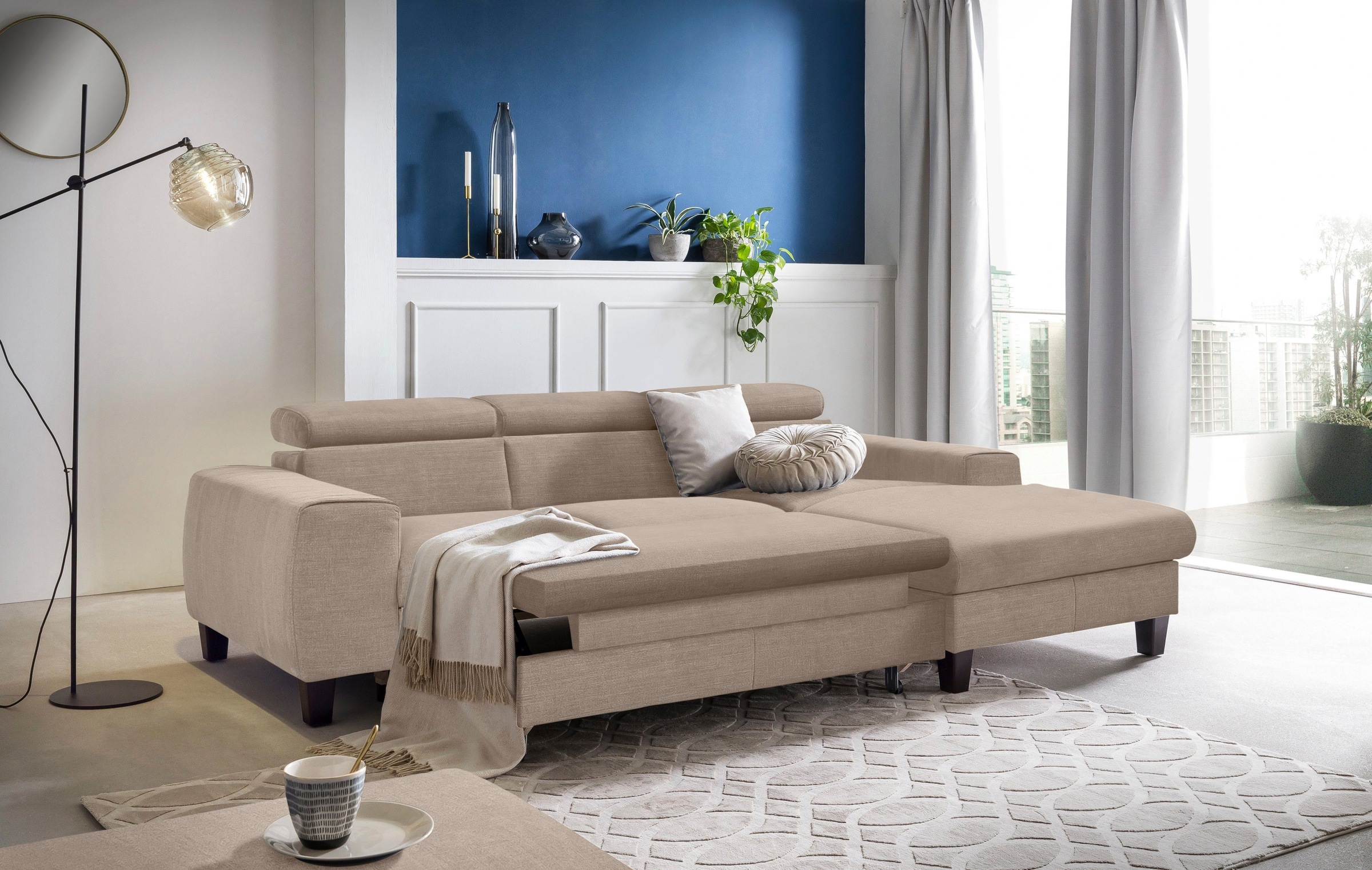 COTTA Polstergarnitur »Morven L-Form« Set,  Set bestehend aus: Ecksofa mit Kopfteilverstellung & Hocker