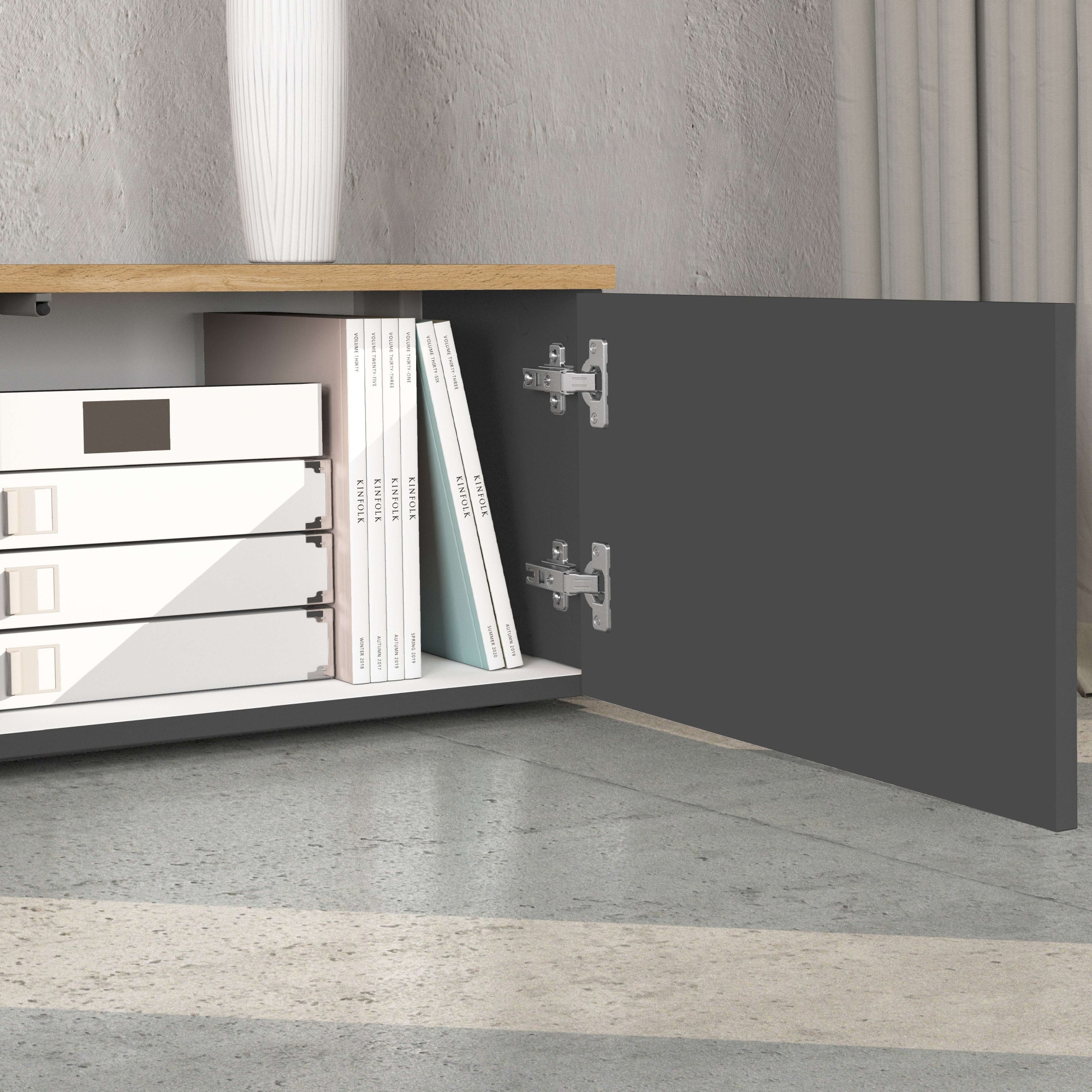 OTTO home Lowboard »ISEO, TV-Kommode,TV-Möbel,TV-Bank, 3 Fächer, Breite 210 cm« 1 Stk. tlg. stehend/hängend, 1 Klappe, 2 Türen, 3 Fächer, Breite 210 cm