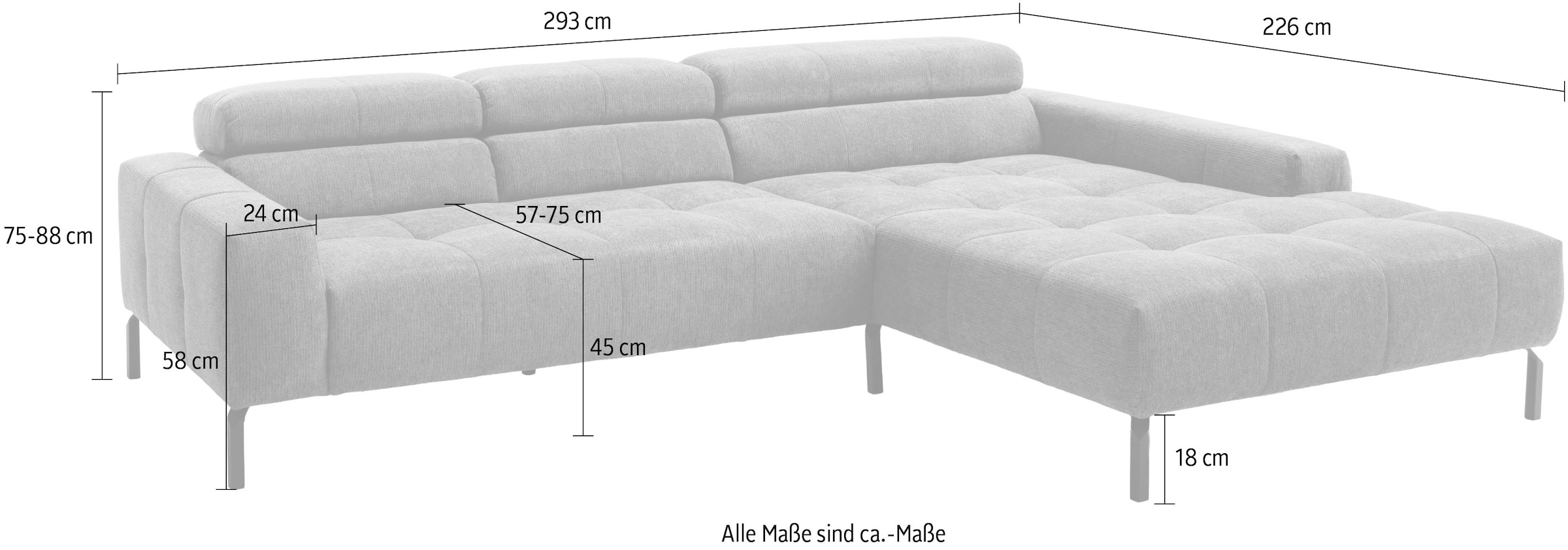 Home affaire Ecksofa »Claya Move, L-Form, Kopf- & Rückenverstellung, Breite 293 cm« Moderne Steppung, weicher Polsteraufbau & saugroboterfreundliche Höhe