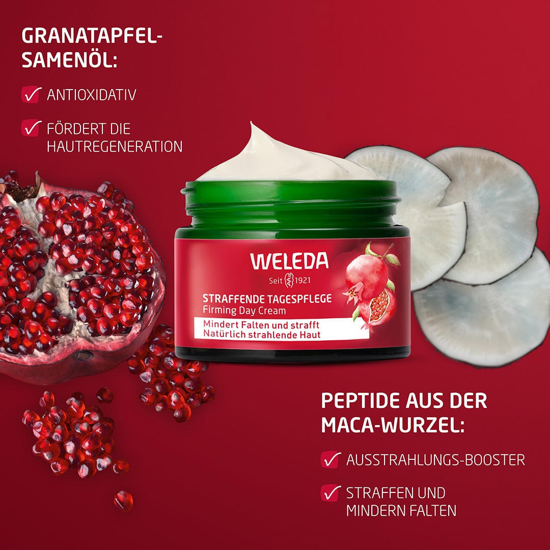 WELEDA Gesichtspflege »Weleda Straffende Tagespflege Granatapfel & Maca-Peptide« mindert Falten & strafft, stärkt die natürliche Ausstrahlung der Haut