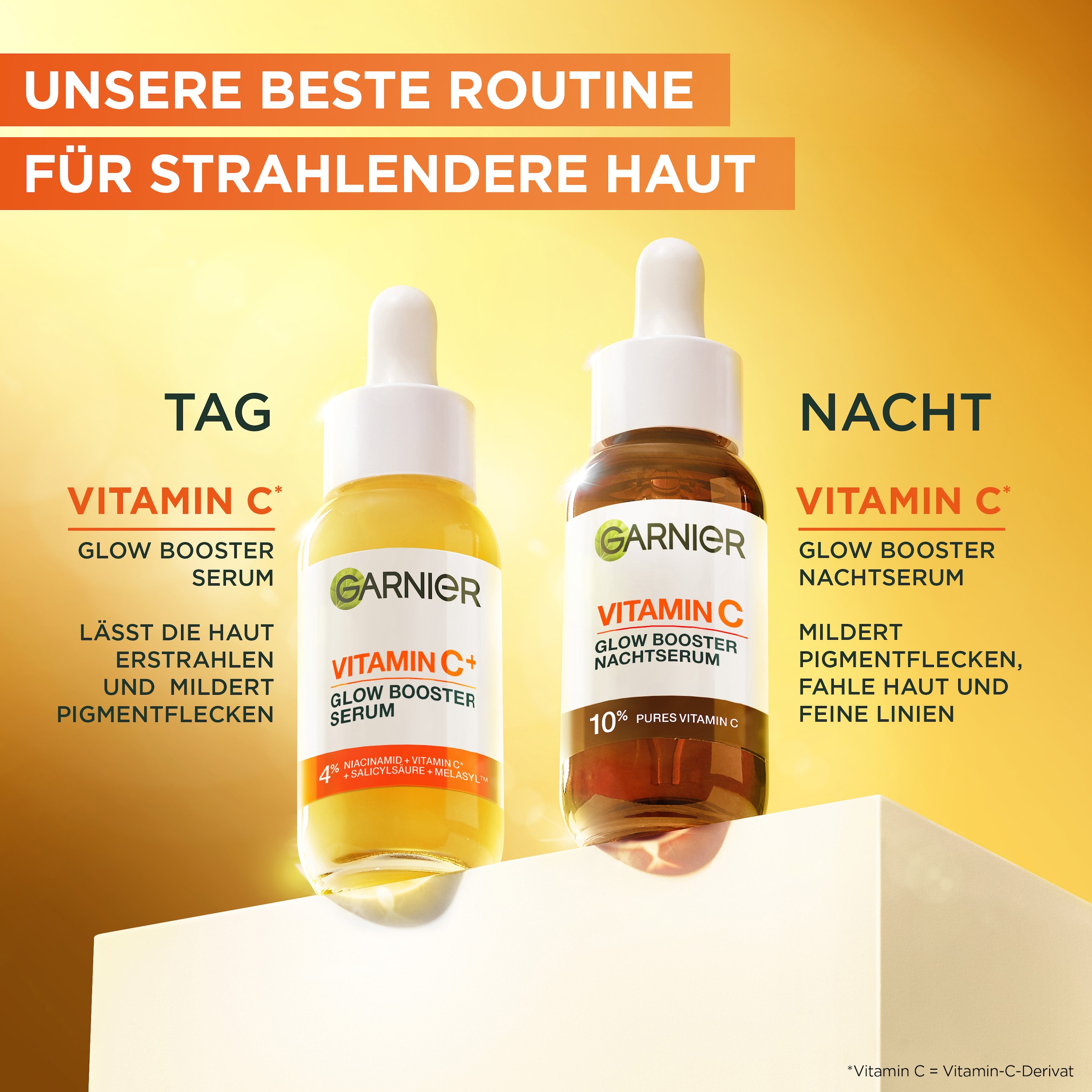 GARNIER Gesichtsserum »VITAMIN C GLOW BOOSTER NACHTSERUM« mit Hyaluronsäure