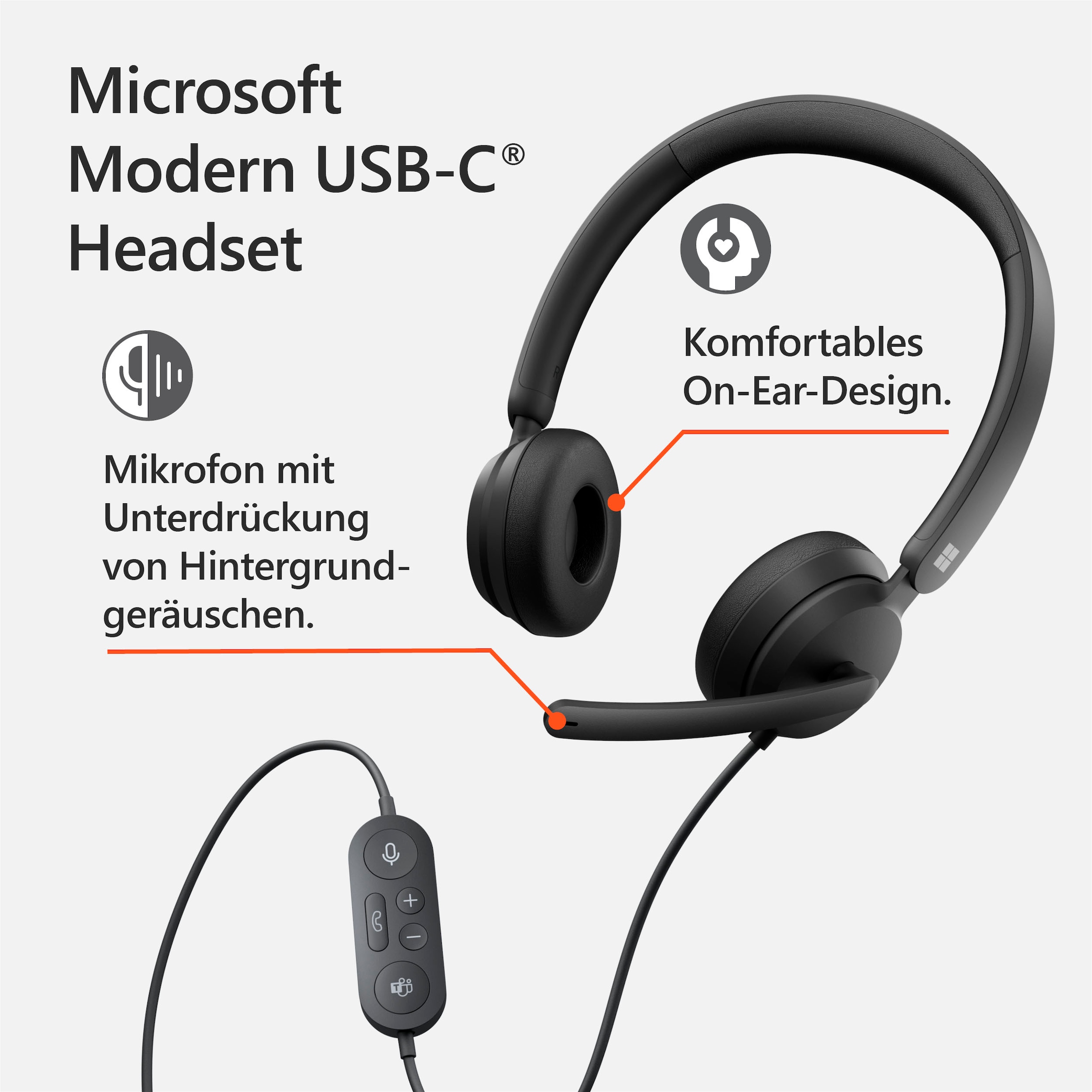 Microsoft On-Ear-Kopfhörer Musik UNIVERSAL Headset«, Noise-Cancelling-integrierte XXL 3 Jahre Anrufe und ➥ Garantie Steuerung »Modern USB-C | für
