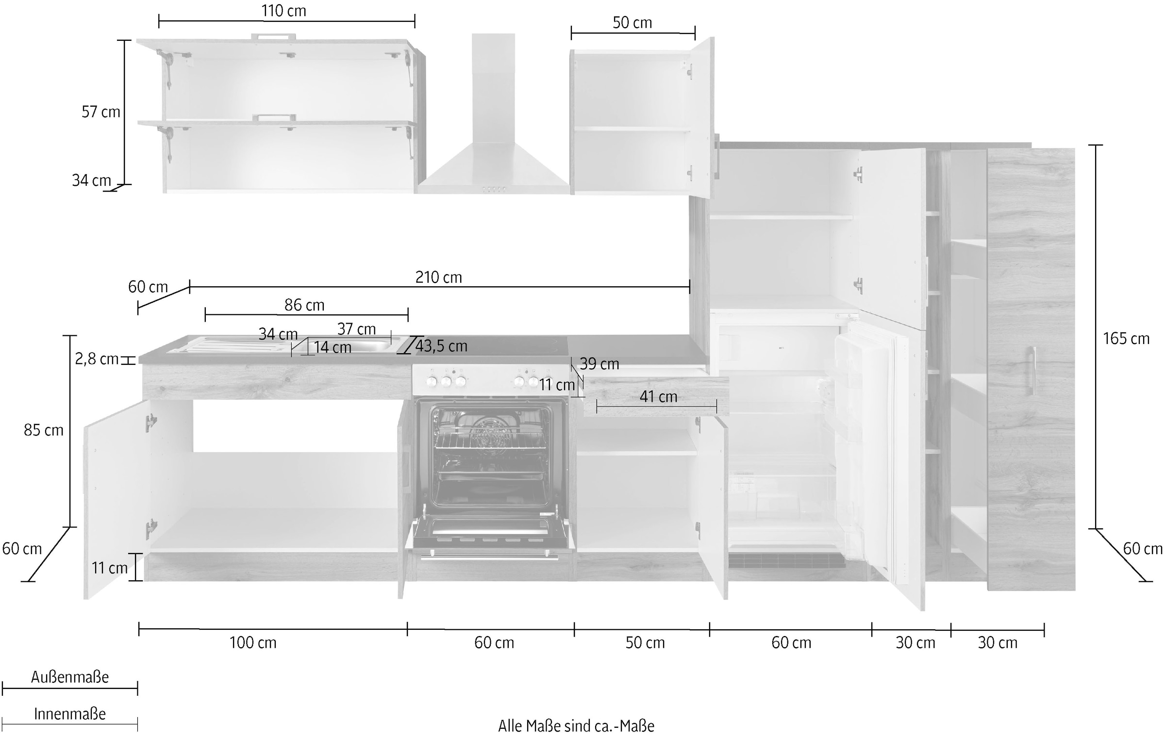 KOCHSTATION Küchenzeile »KS-Colmar« ohne E-Geräte, Breite 330 cm