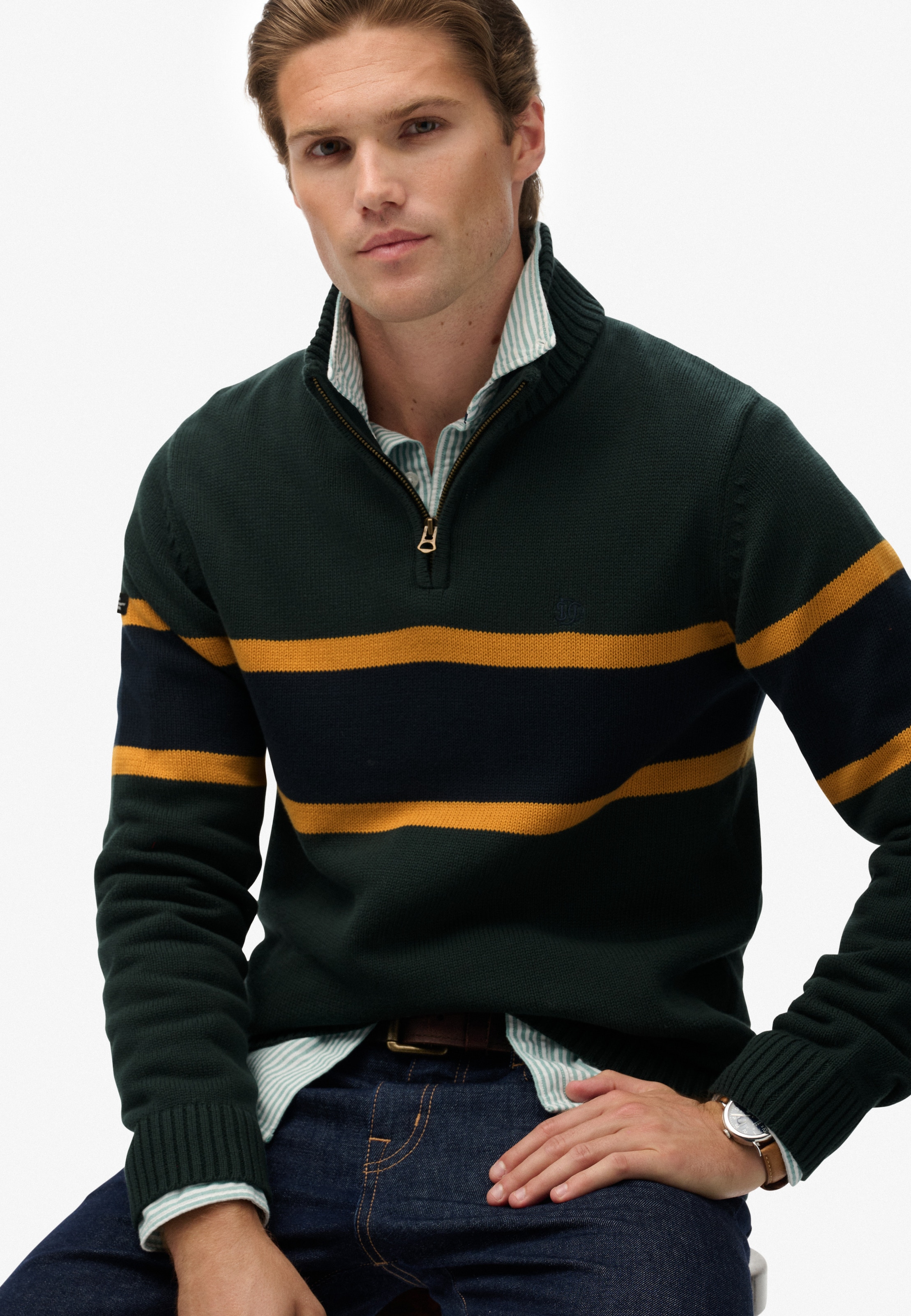 Superdry Strickpullover »Cotton Stripe Half Zip Knit«