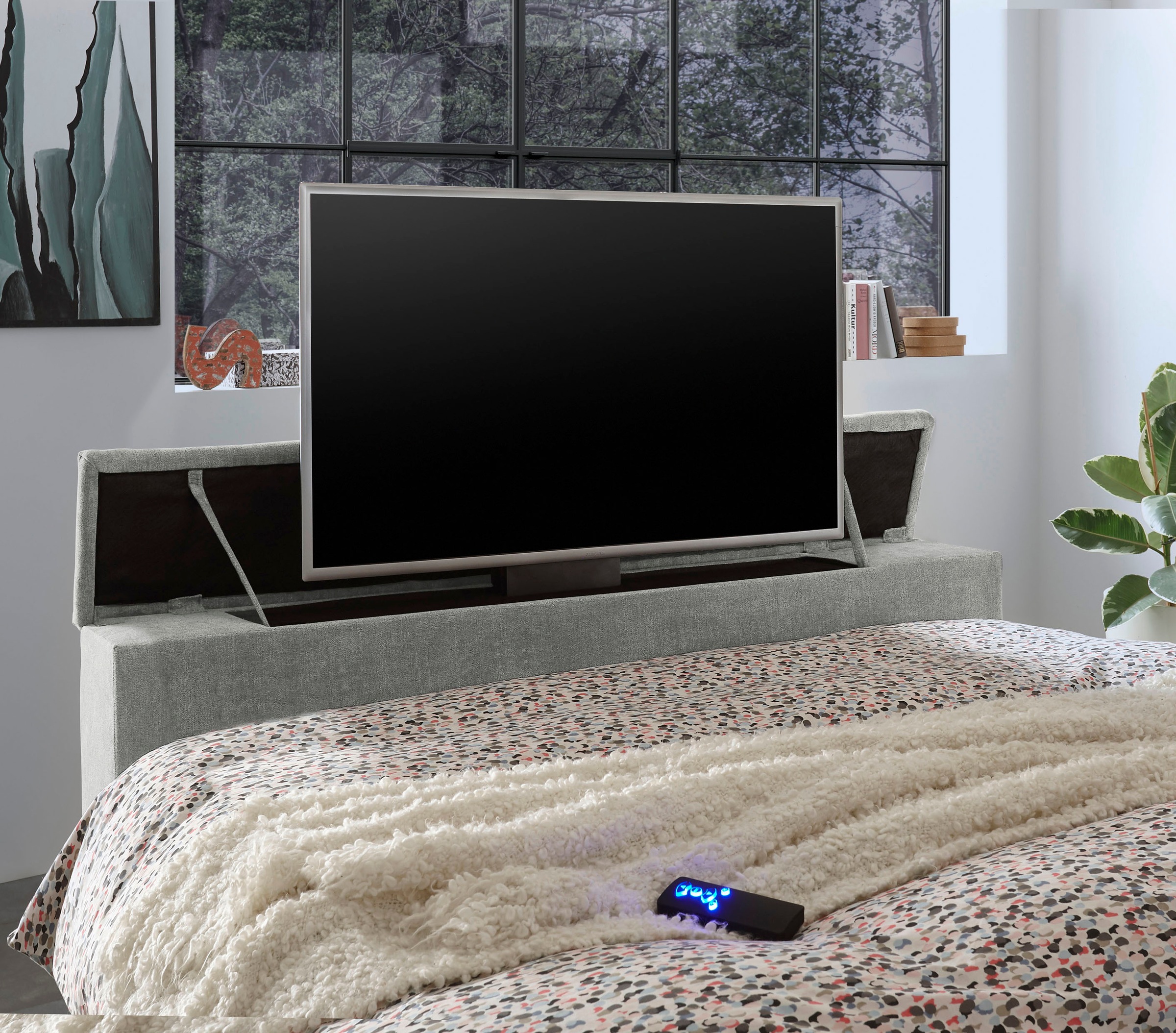 ED EXCITING DESIGN Boxspringbett »Denver«, inkl. Motorverstellung, Duo-Matratze, Topper, und motorisierter TV-Halterung bis 40 Zoll