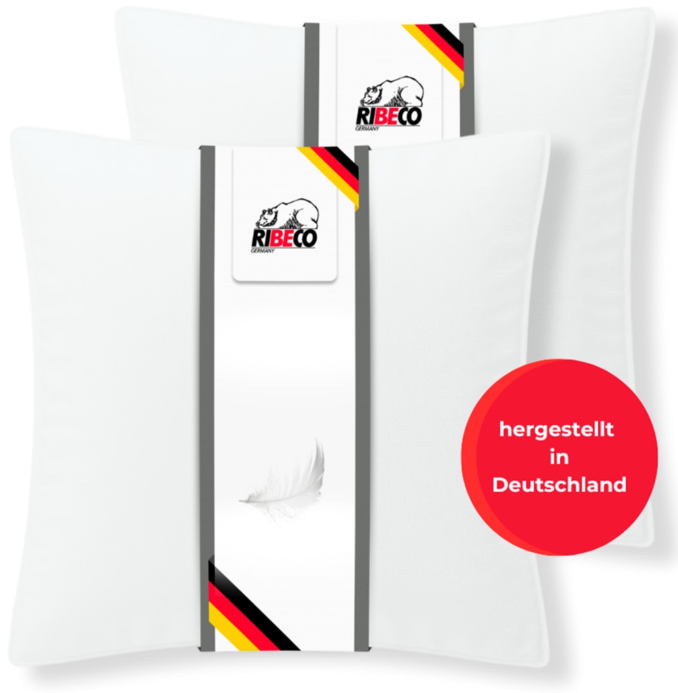 RIBECO Federkissen "Johanna Kopfkissen 1-tlg. oder 2-tlg.: 40x80 cm, 80x80 cm erhältlich" Füllung: 90Federn10Daunen Bezug: Baumwolle 2 Stk. tlg. Kissen mit DOWNPASS zertifiziert und Made in Germany