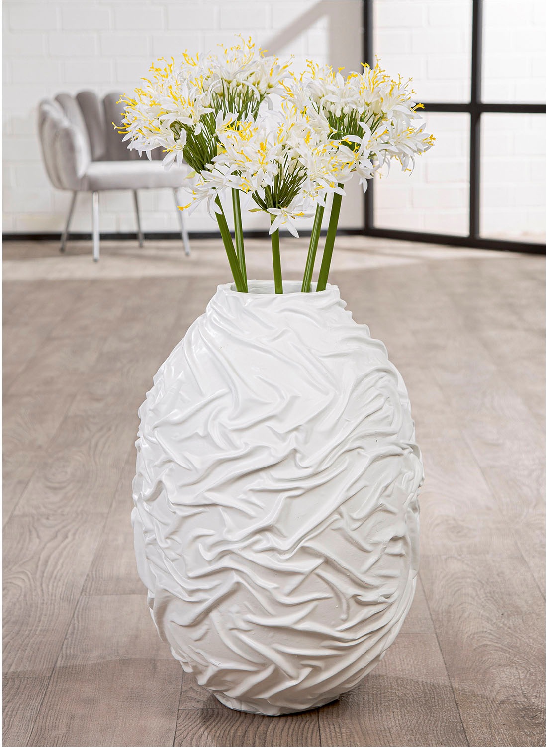 GILDE Bodenvase »Bodenvase organisch Drapes weiß«