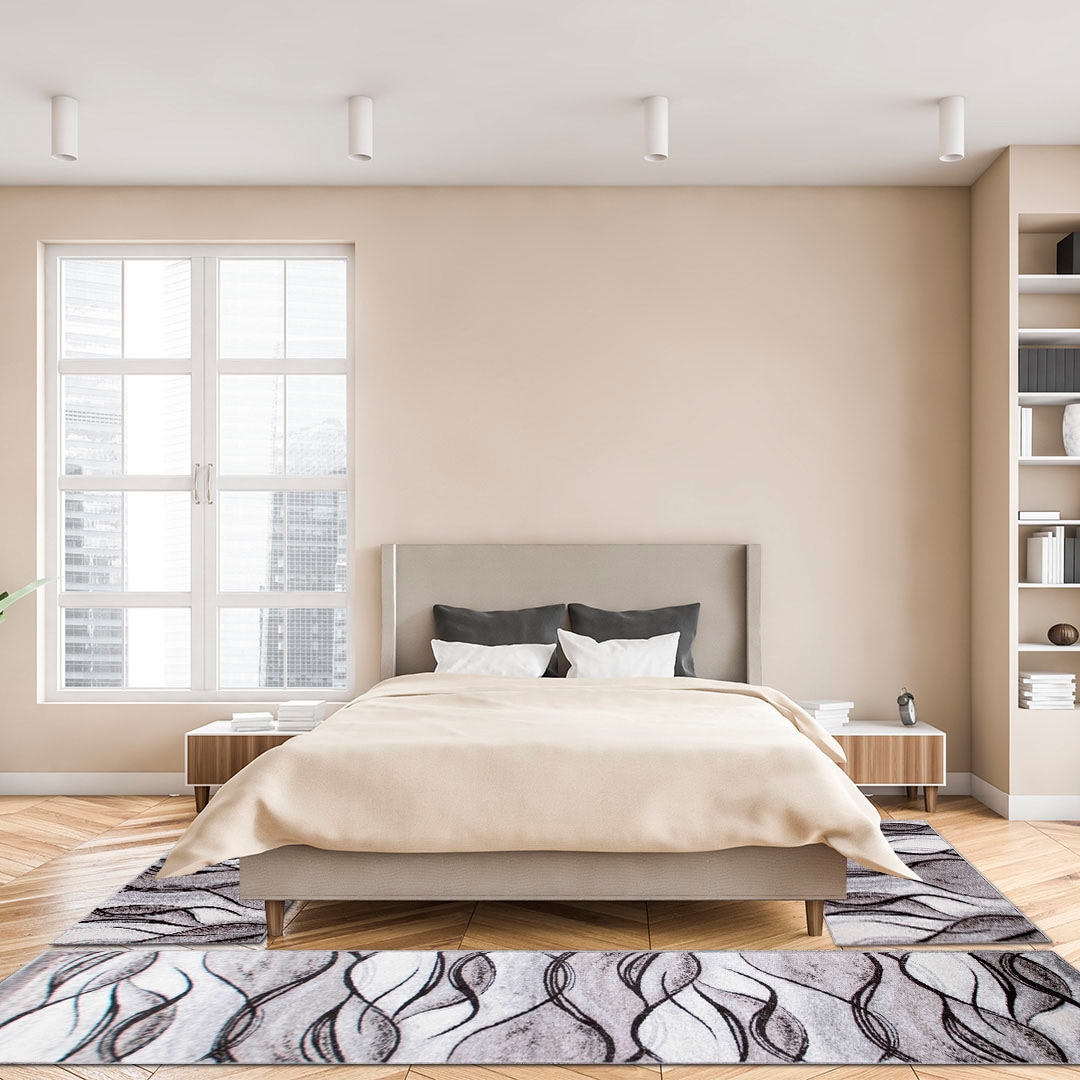 my home Bettumrandung »Tritom«, (3 tlg.), mit besonders weichem Flor, Kurzflor, modernes Wellen Muster