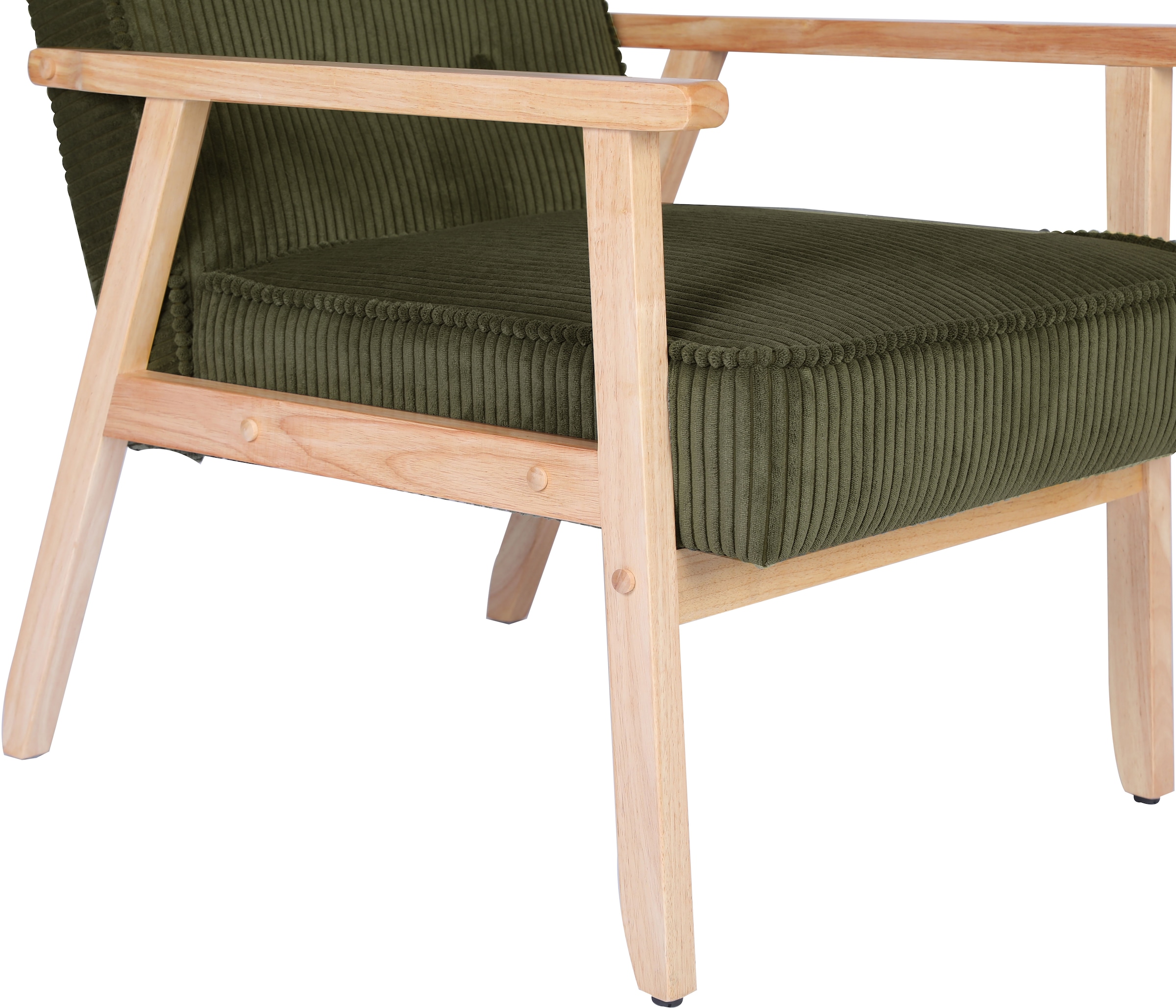 Home affaire Loungesessel »MENONRI mit Armlehnen aus Massivholz«, Relaxsessel, Lese-Sessel, Cocktailsessel in Cord und Webstoff