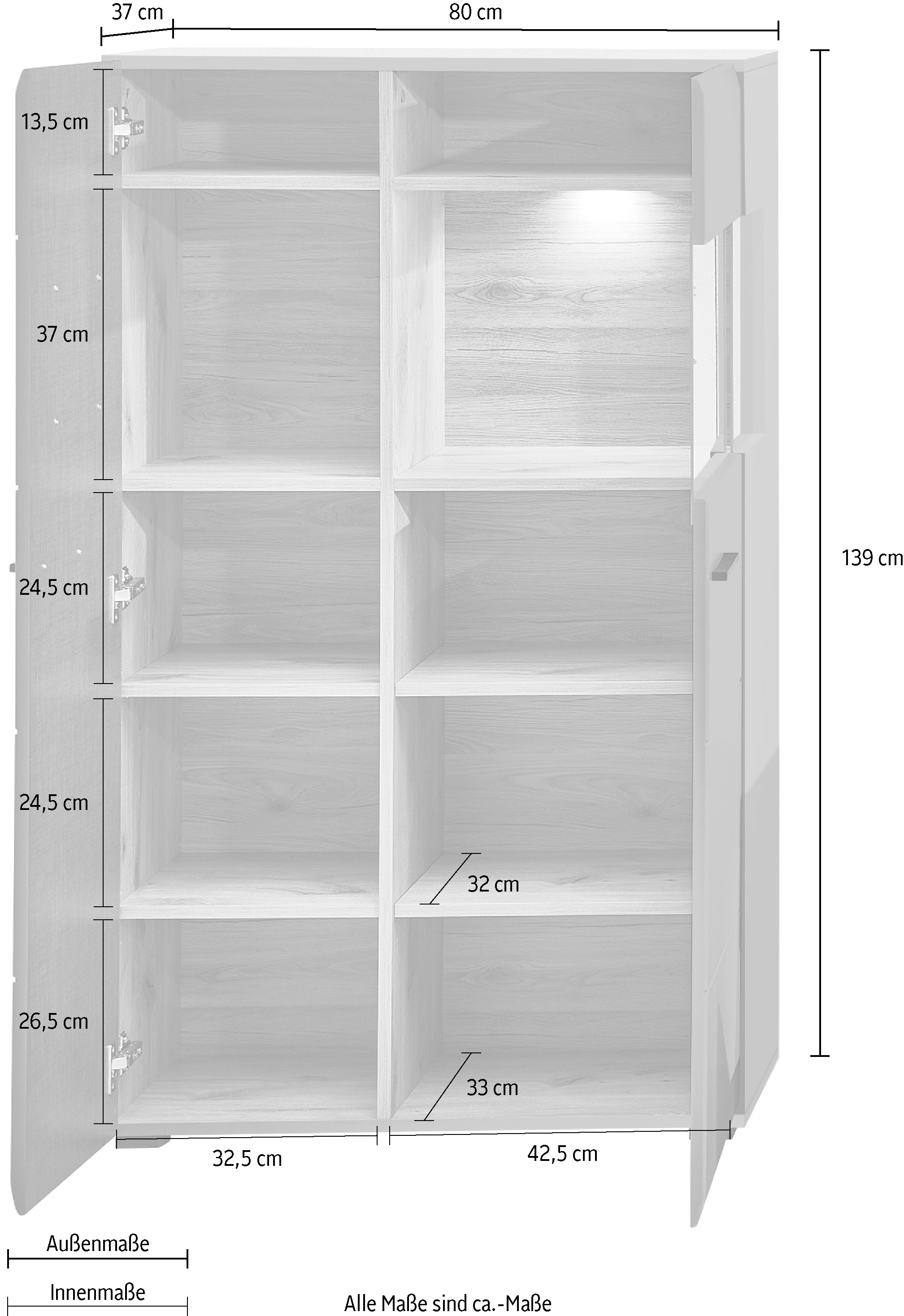 Innostyle Vitrine »FUN PLUS II«, (2 St.), Glastür, Holztür, 10 Fächer, Softclose, ABS Kantenschutz
