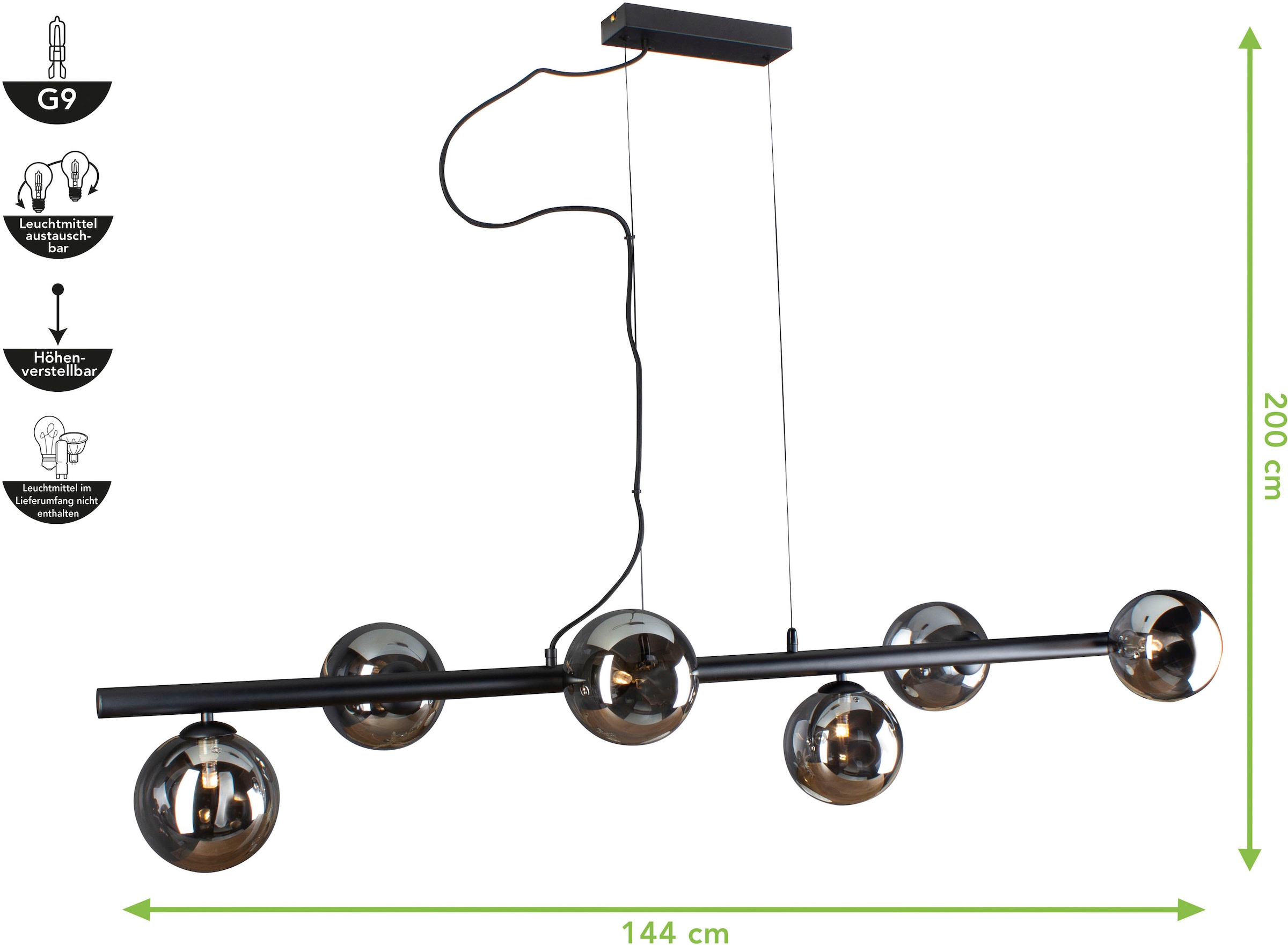 ECO-LIGHT Hängeleuchte »Neptun«, Leuchtmittel G9 | Leuchtmittel wechselbar