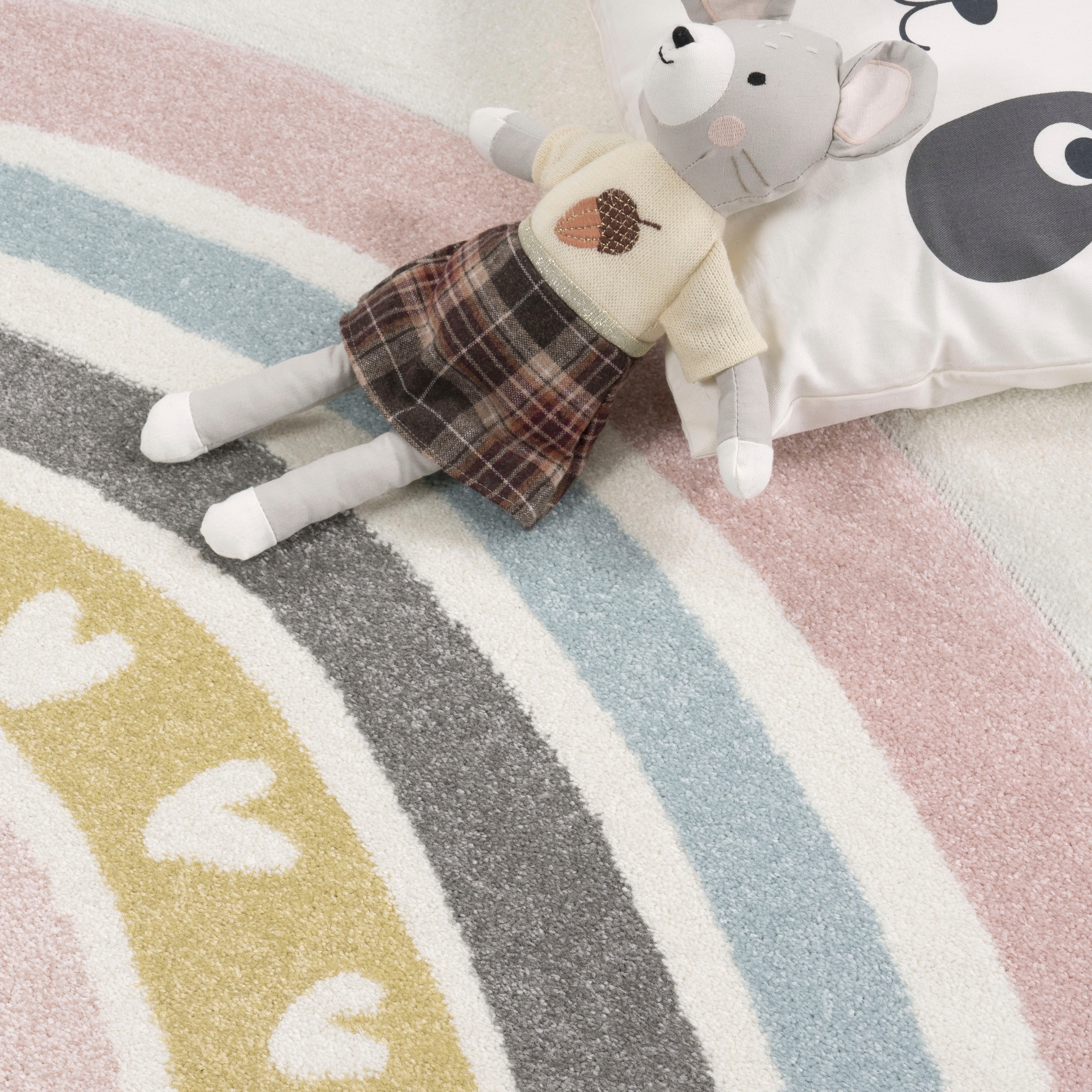Paco Home Kinderteppich »Cosmos 351«, rund, 16 mm Höhe, Kurzflor, Spielteppich, Motiv Regenbogen & Herz, Kinderzimmer