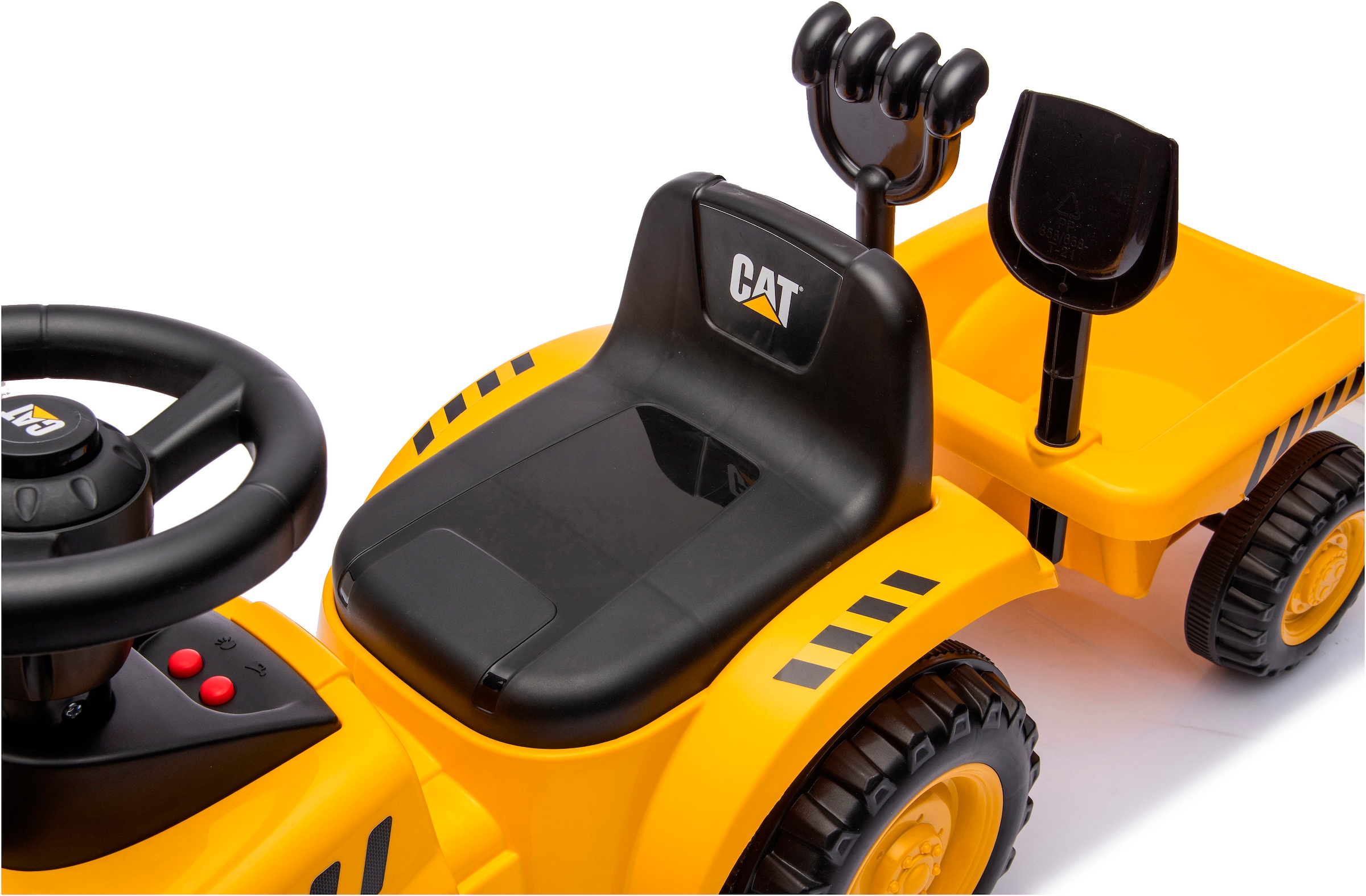 Jamara Rutscher »Caterpillar Traktor mit Anhänger 2in1, gelb« mit Licht- und Soundeffekten sowie Hupe