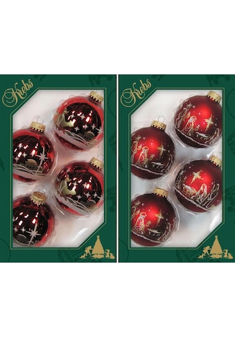 Weihnachtsbaumkugel »Heilige Nacht, Weihnachtsdeko rot, Christbaumschmuck«, (Set, 8...