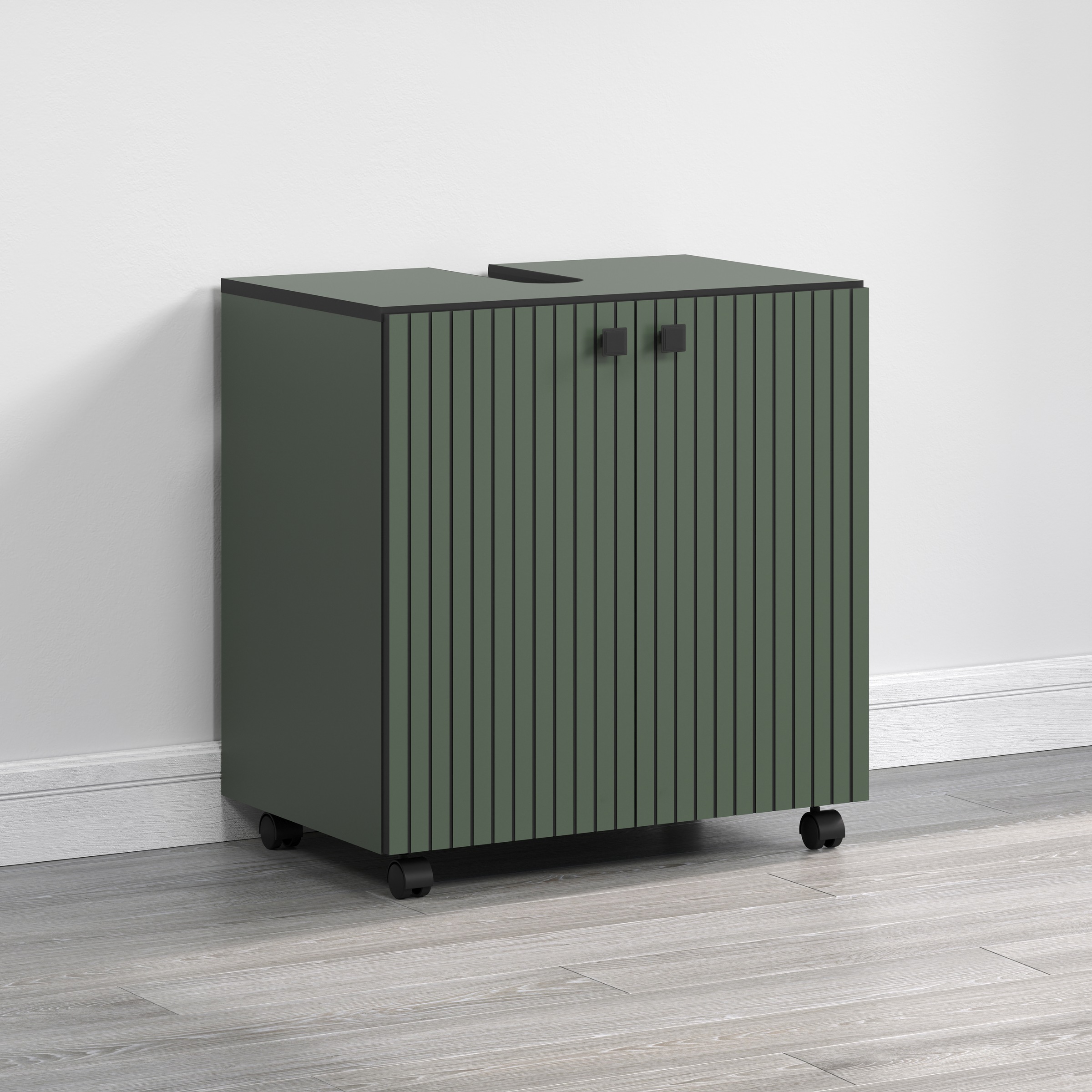 welltime Waschbeckenunterschrank »Amrum«, BxHxT 80 x 64 x 42cm Waschbeckenunterschrank Eiche Rillenoptik