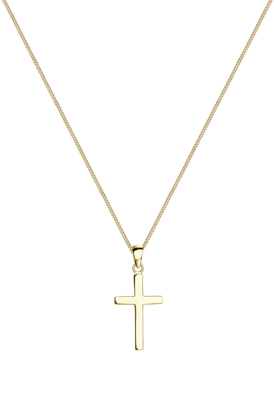 Elli Premium Kette mit Anhänger »Halskette Kreuz Konfirmation Kommunion Glaube 375 Gelbgold«